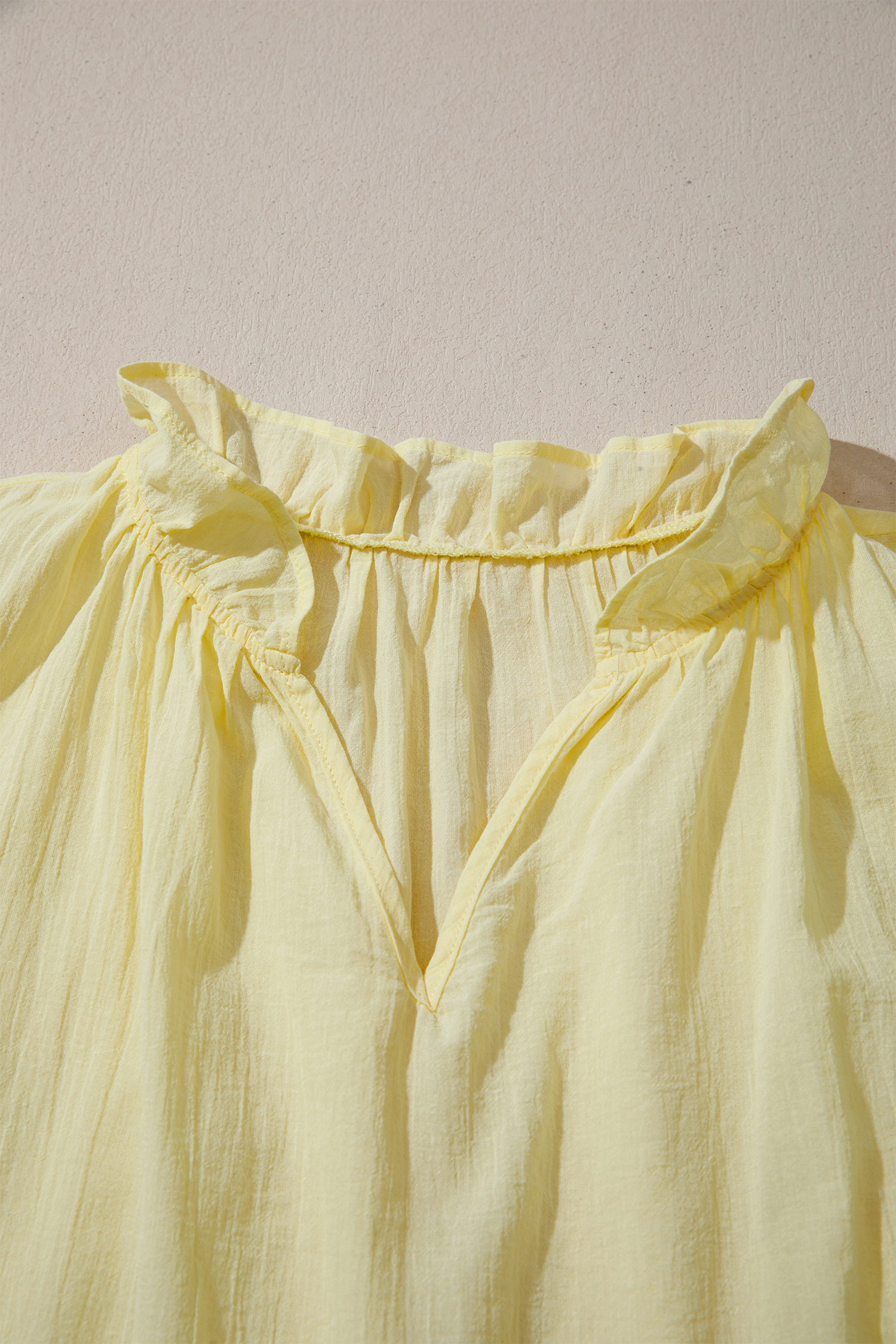 Yellow Cream Cotton Linen V Neck Top – Chic Summer Blouse - Detail View 6 Yellow Cream Cotton Linen V Neck Top – Chic Summer Blouse - Detail View 6