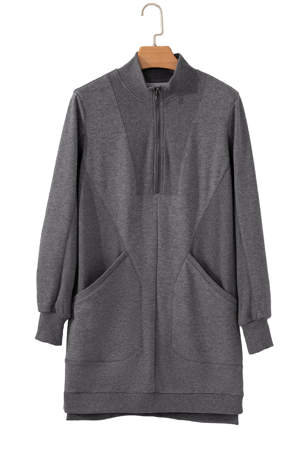 Women's Short Sheath Sweatshirt Dress – Dark Grey Collared Style for Autumn Outings - Detail View 27 Women's Short Sheath Sweatshirt Dress – Dark Grey Collared Style for Autumn Outings - Detail View 27