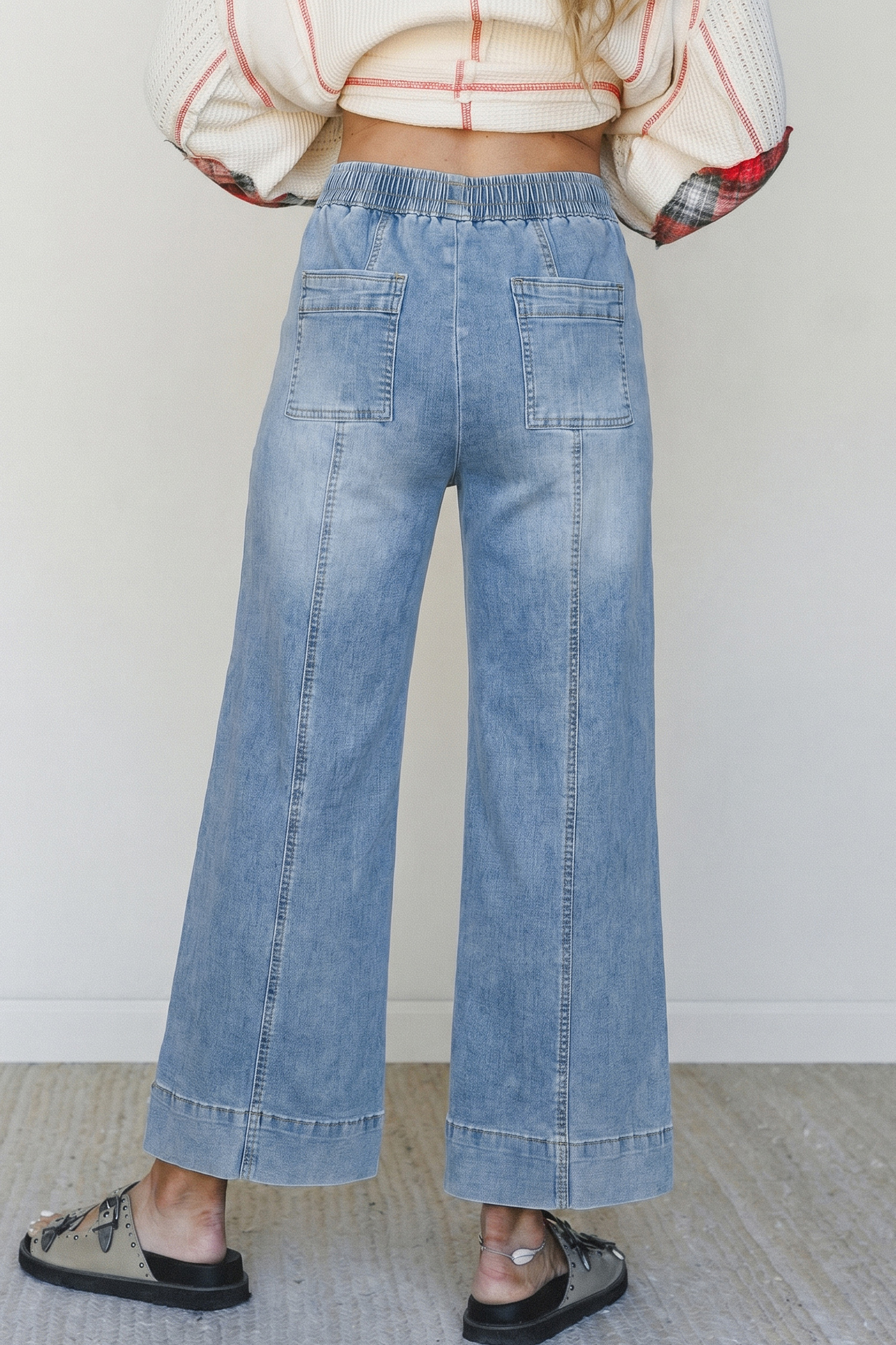 High Waist Wide Leg Denim, Beau Blue Relaxed Ankle Jeans - Detail View 5 High Waist Wide Leg Denim, Beau Blue Relaxed Ankle Jeans - Detail View 5