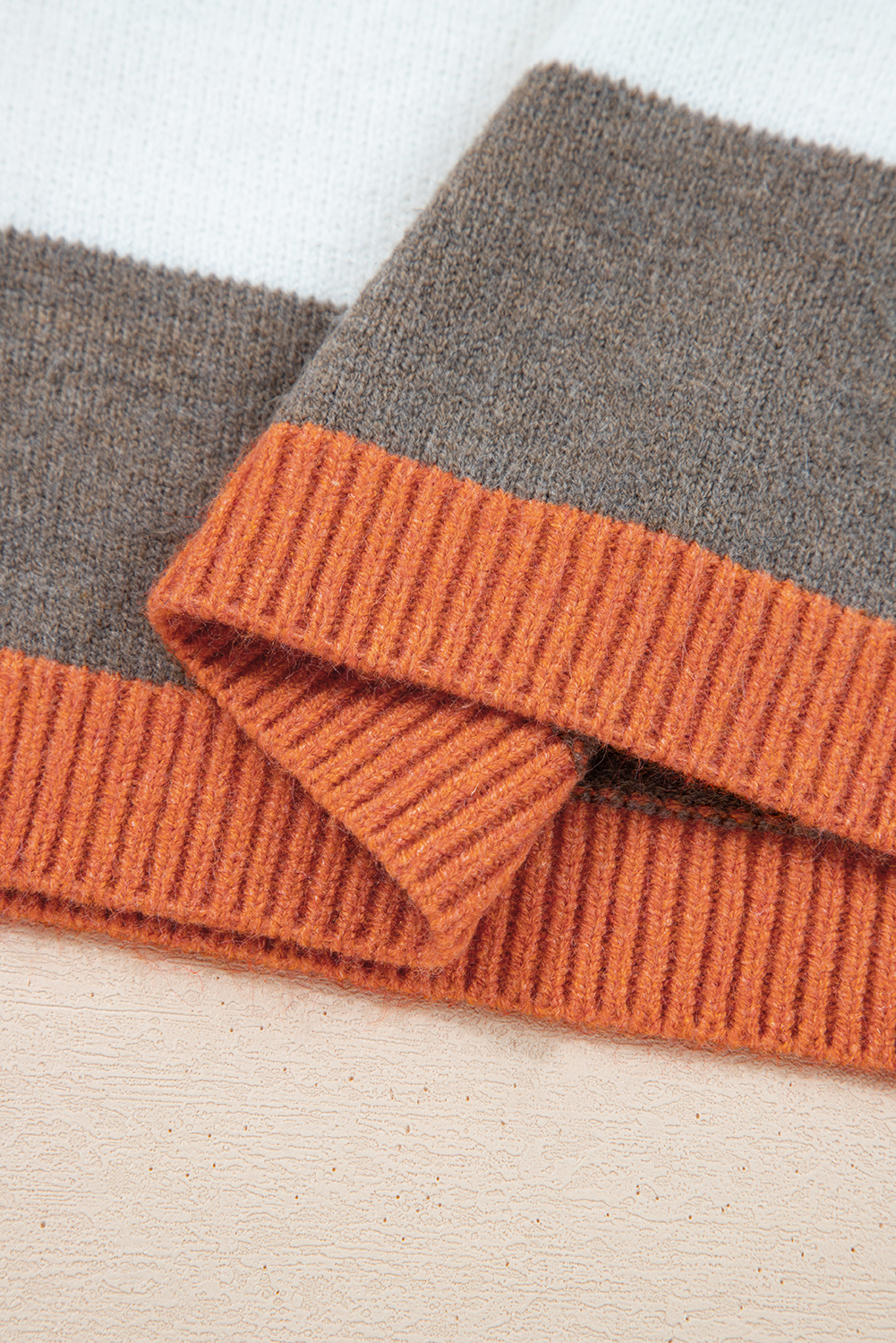 Women's White Striped Color Block Sweater - Casual Daily Wear - Detail View 10 Women's White Striped Color Block Sweater - Casual Daily Wear - Detail View 10