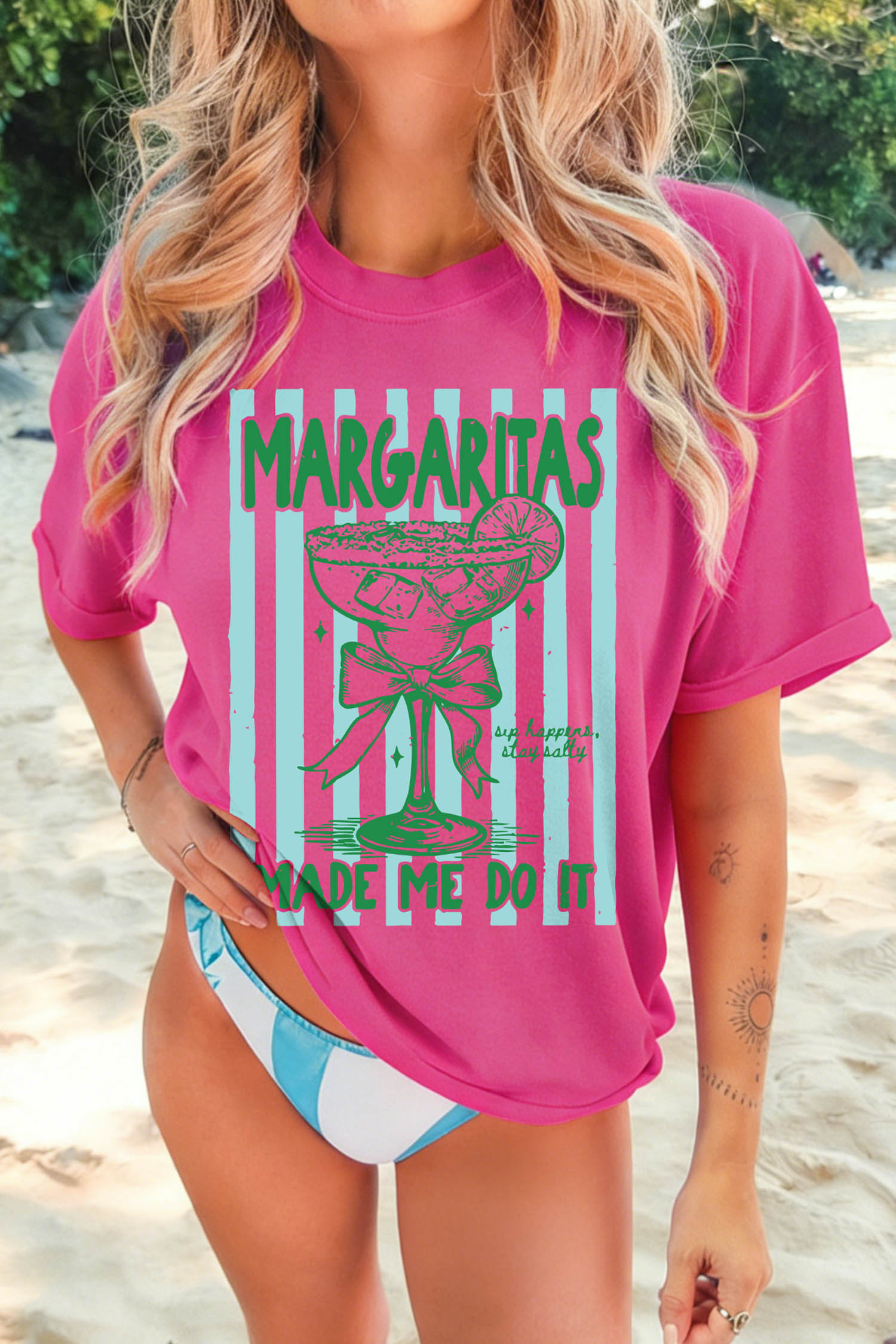 Gift for Her: Women's Rose Red Tee – "Margaritas Made Me Do It" Graphic, Comfy Vacation & Daily Wear Top - Detail View 3 Gift for Her: Women's Rose Red Tee – "Margaritas Made Me Do It" Graphic, Comfy Vacation & Daily Wear Top - Detail View 3