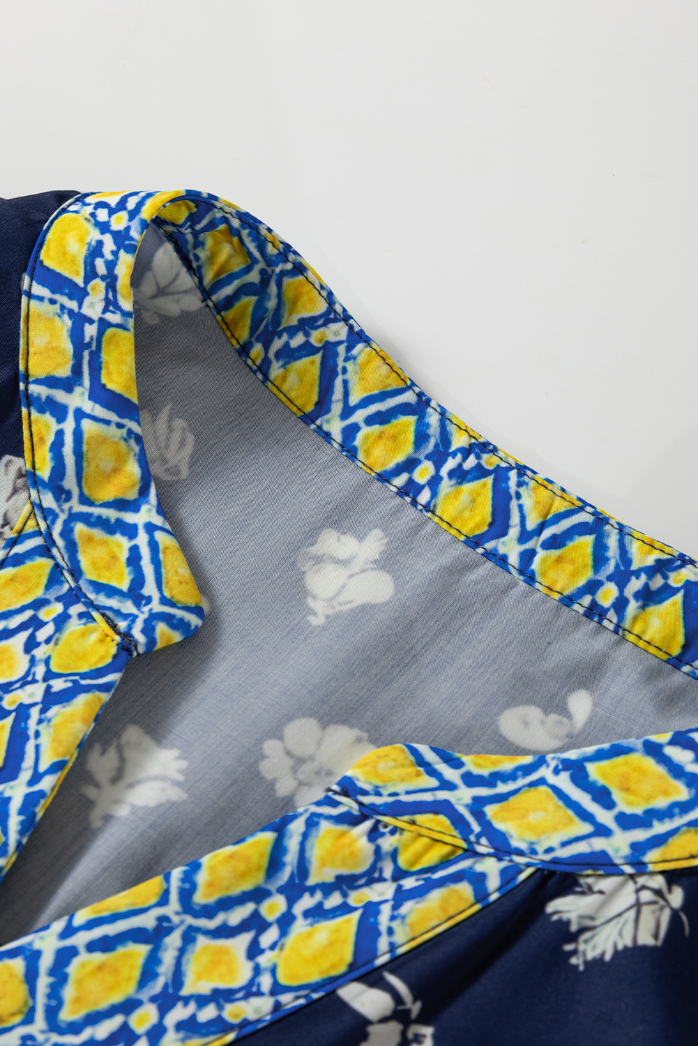 Elegant Blue Floral Blouse - Three Quarter Sleeve & V Neck Design - Detail View 6 Elegant Blue Floral Blouse - Three Quarter Sleeve & V Neck Design - Detail View 6