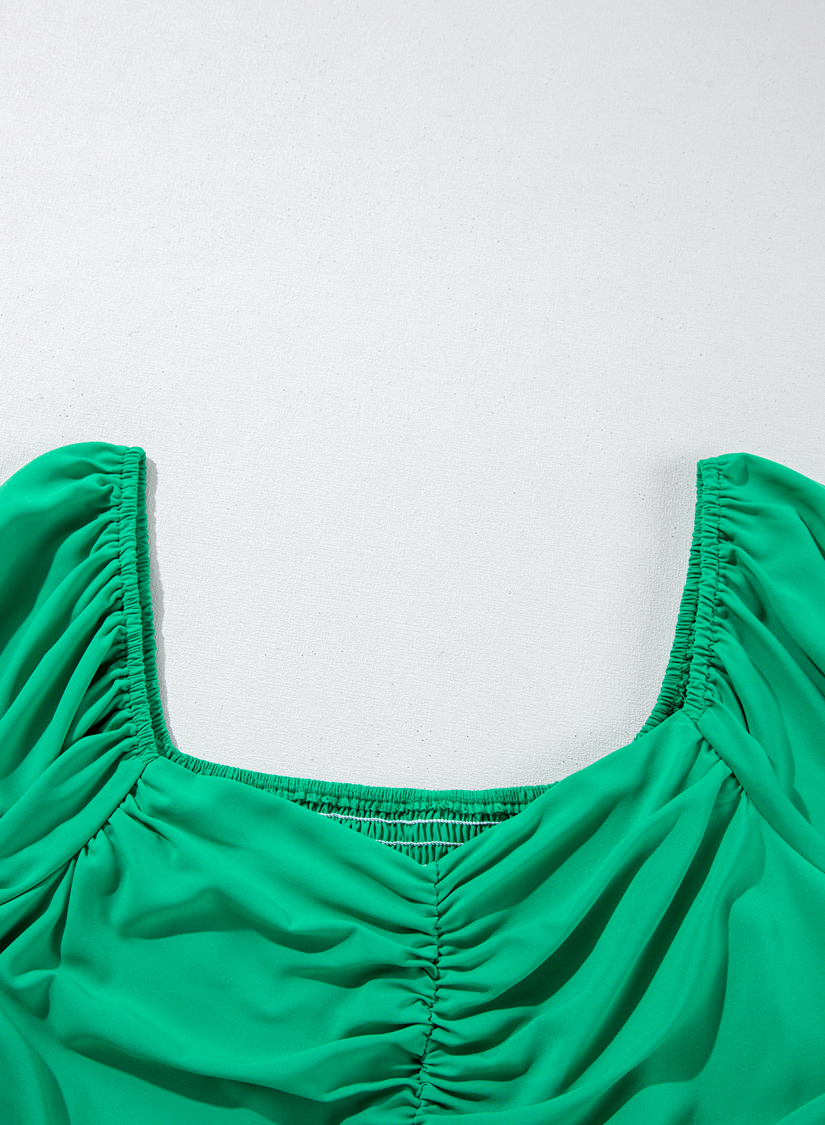 Stylish Plus Size Maxi Dress with Ruched Detail and Puff Sleeves - Bright Green - Detail View 10 Stylish Plus Size Maxi Dress with Ruched Detail and Puff Sleeves - Bright Green - Detail View 10