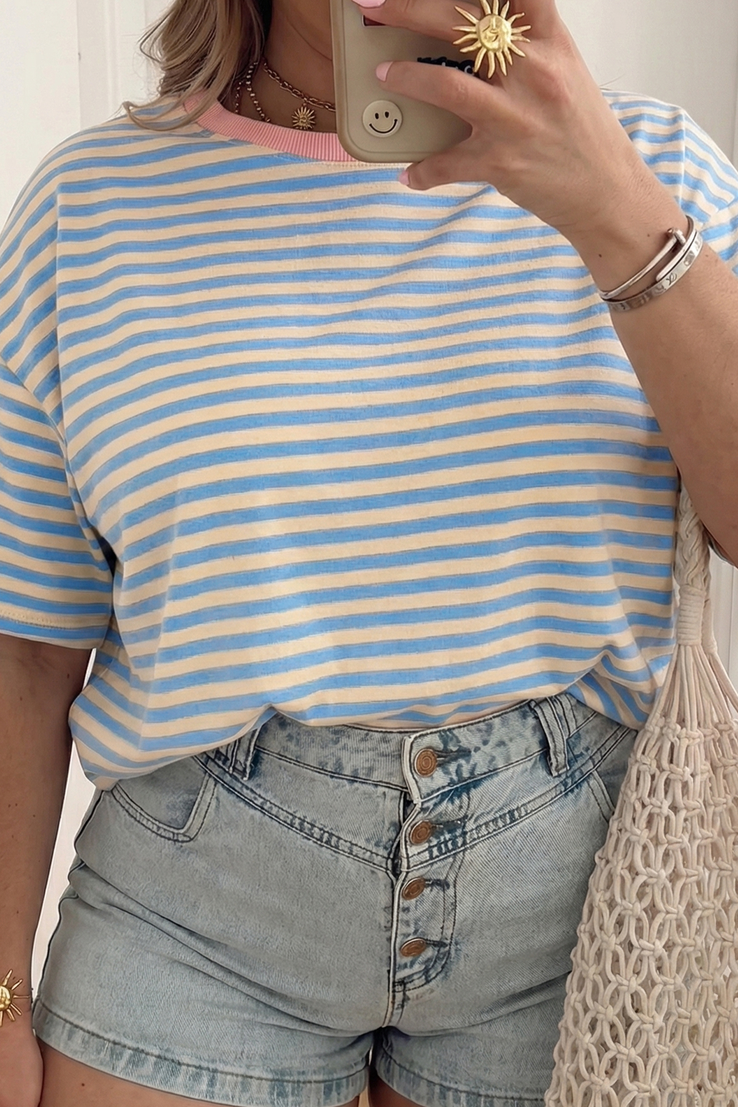 Casual Women's Striped Tee – Soft Cotton Blend Round Neck Top - Detail View 3 Casual Women's Striped Tee – Soft Cotton Blend Round Neck Top - Detail View 3
