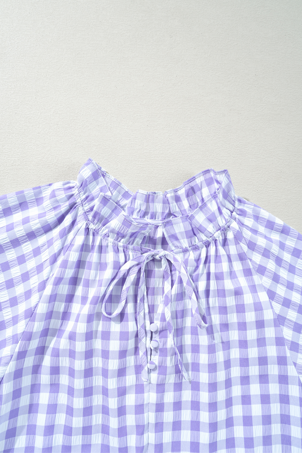 Women's Dress, Lavendula, Plaid, Ruffle, Babydoll, Mini Dress, Summer Wear, Casual, Short Sleeve, A-Line Silhouette, Feminine Charm, Relaxed Fit, Daily Occasion, Stylish, Comfortable - Detail View 12 Women's Dress, Lavendula, Plaid, Ruffle, Babydoll, Mini Dress, Summer Wear, Casual, Short Sleeve, A-Line Silhouette, Feminine Charm, Relaxed Fit, Daily Occasion, Stylish, Comfortable - Detail View 12