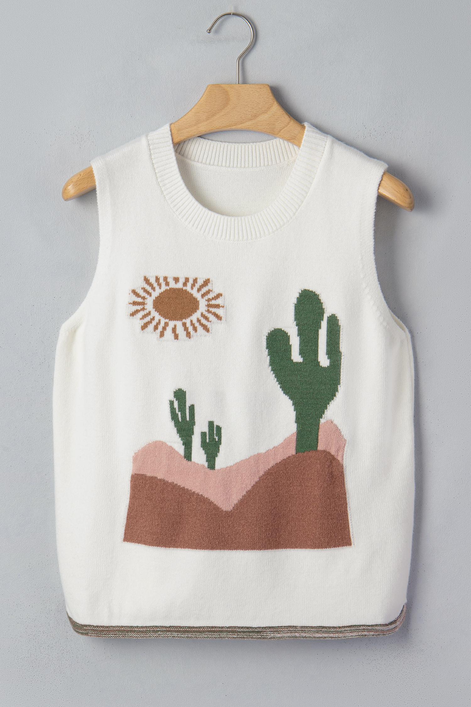 Adults' Western Cactus Print Sweater Vest – Sleeveless Colorblock Shift Top for Summer & Daily Style - Detail View 5 Adults' Western Cactus Print Sweater Vest – Sleeveless Colorblock Shift Top for Summer & Daily Style - Detail View 5