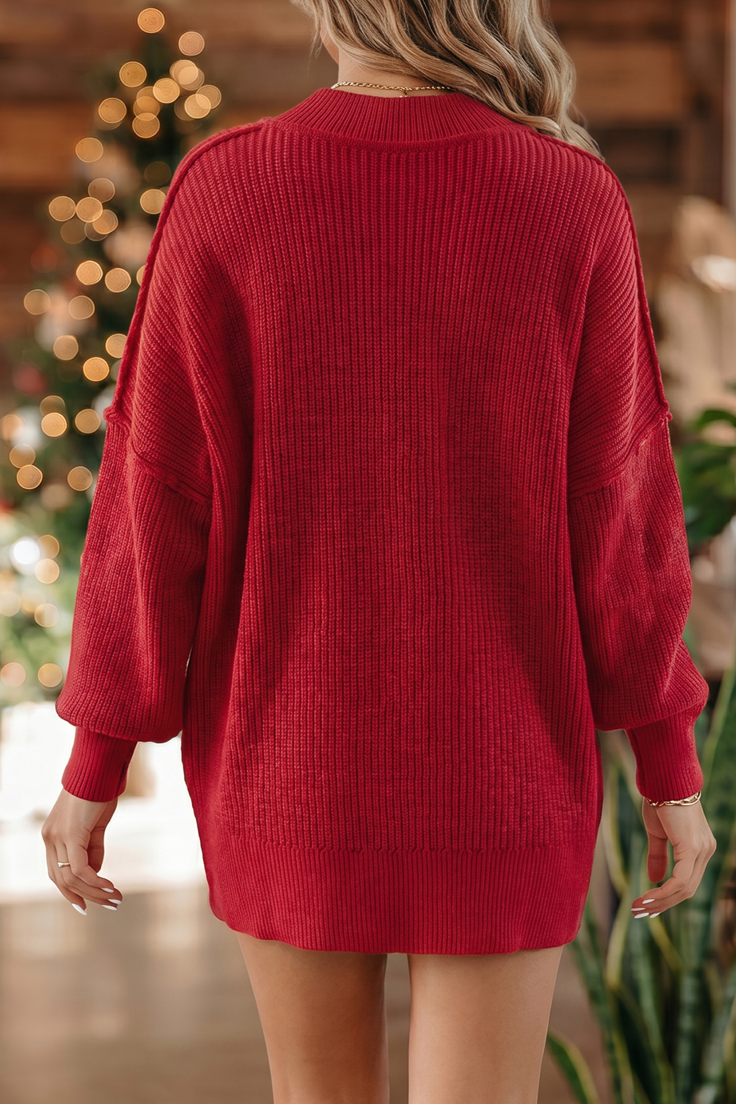 Women's Mock Neck Long Sleeve Sweater – Modern Apres-Ski Knit - Detail View 2 Women's Mock Neck Long Sleeve Sweater – Modern Apres-Ski Knit - Detail View 2