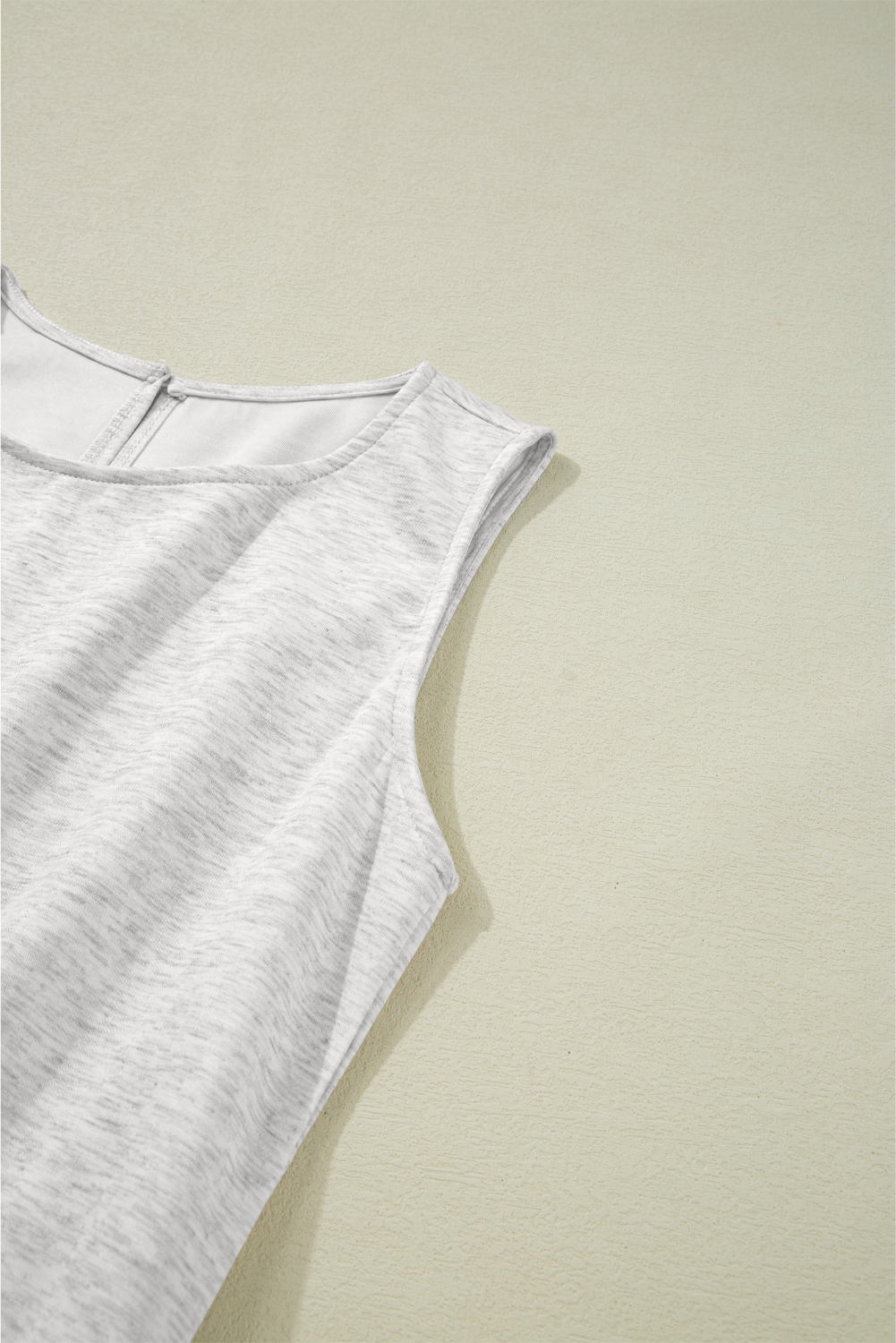 Comfortable Light Grey Crew Neck Jumpsuit with Adjustable Drawstring and Pockets - Detail View 15 Comfortable Light Grey Crew Neck Jumpsuit with Adjustable Drawstring and Pockets - Detail View 15