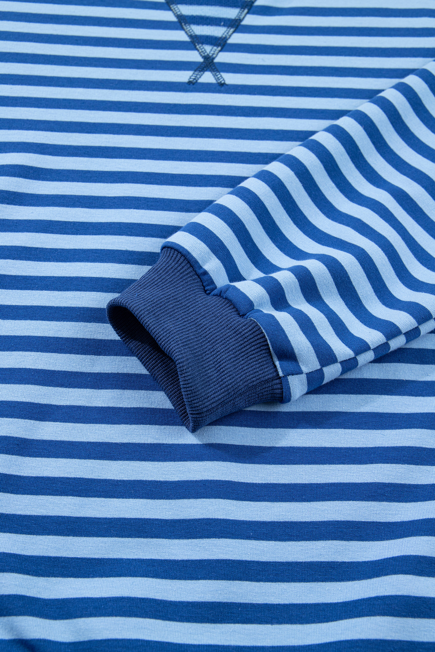 Chic Blue Stripe Drop Shoulder Pullover and Shorts Set – Effortless Style for Spring Adventures - Detail View 14 Chic Blue Stripe Drop Shoulder Pullover and Shorts Set – Effortless Style for Spring Adventures - Detail View 14