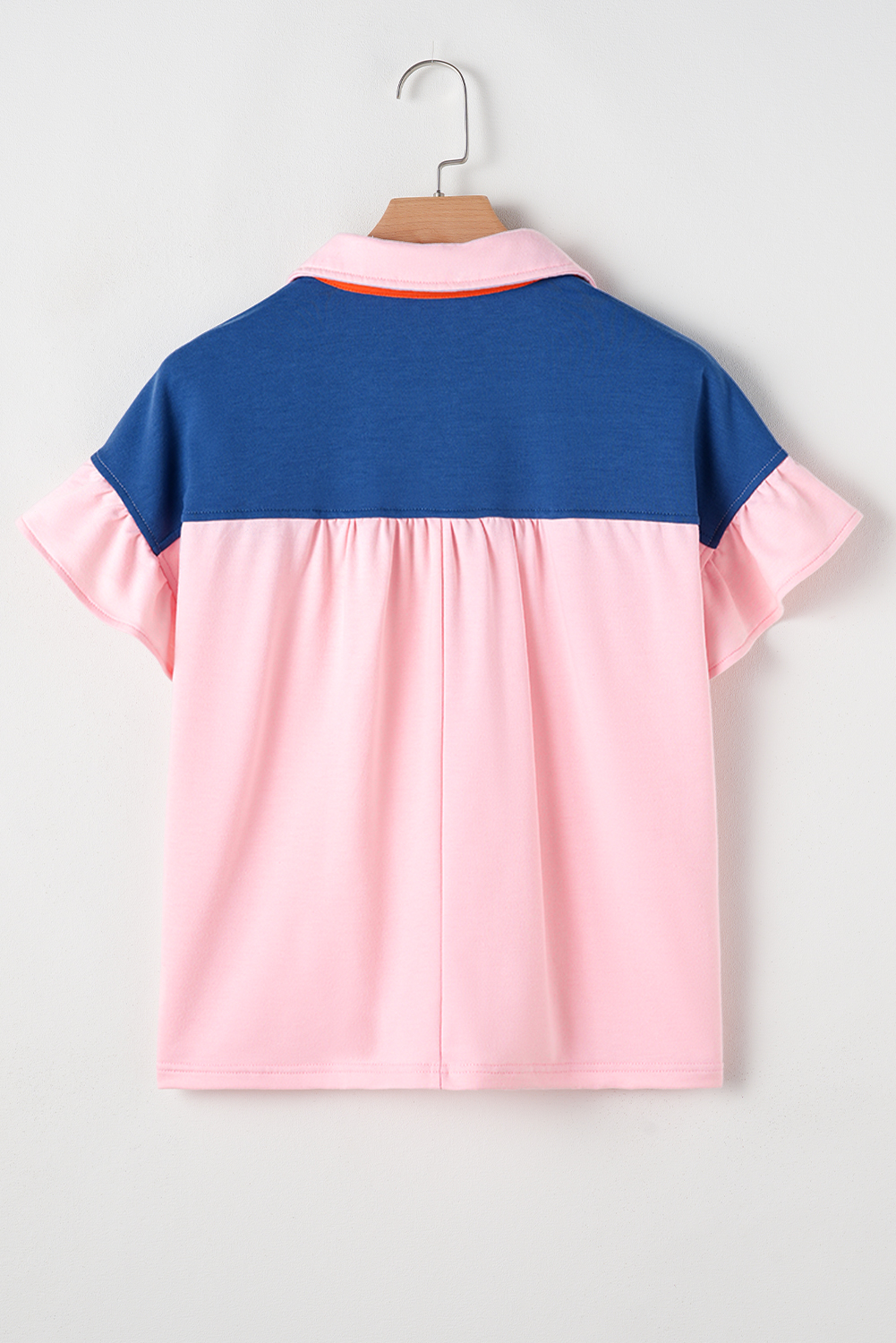 Chic Gossamer Pink Color Block Top with Ruffled Sleeves - Perfect for Summer - Detail View 10 Chic Gossamer Pink Color Block Top with Ruffled Sleeves - Perfect for Summer - Detail View 10