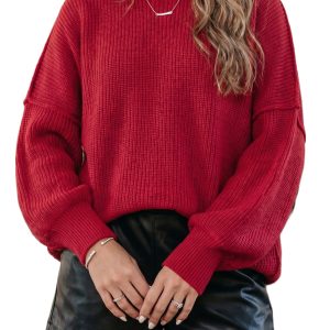 Women's Ribbed Knit Stand Neck Sweater – Casual Fall Pullover - Main View