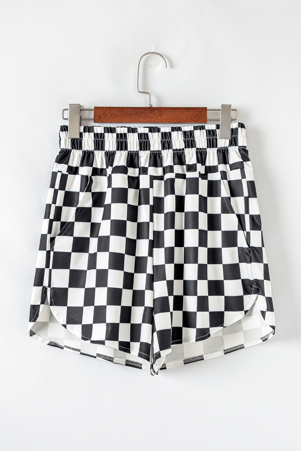 Women's Black Plaid Casual Shorts – High Waist Fit - Detail View 5 Women's Black Plaid Casual Shorts – High Waist Fit - Detail View 5