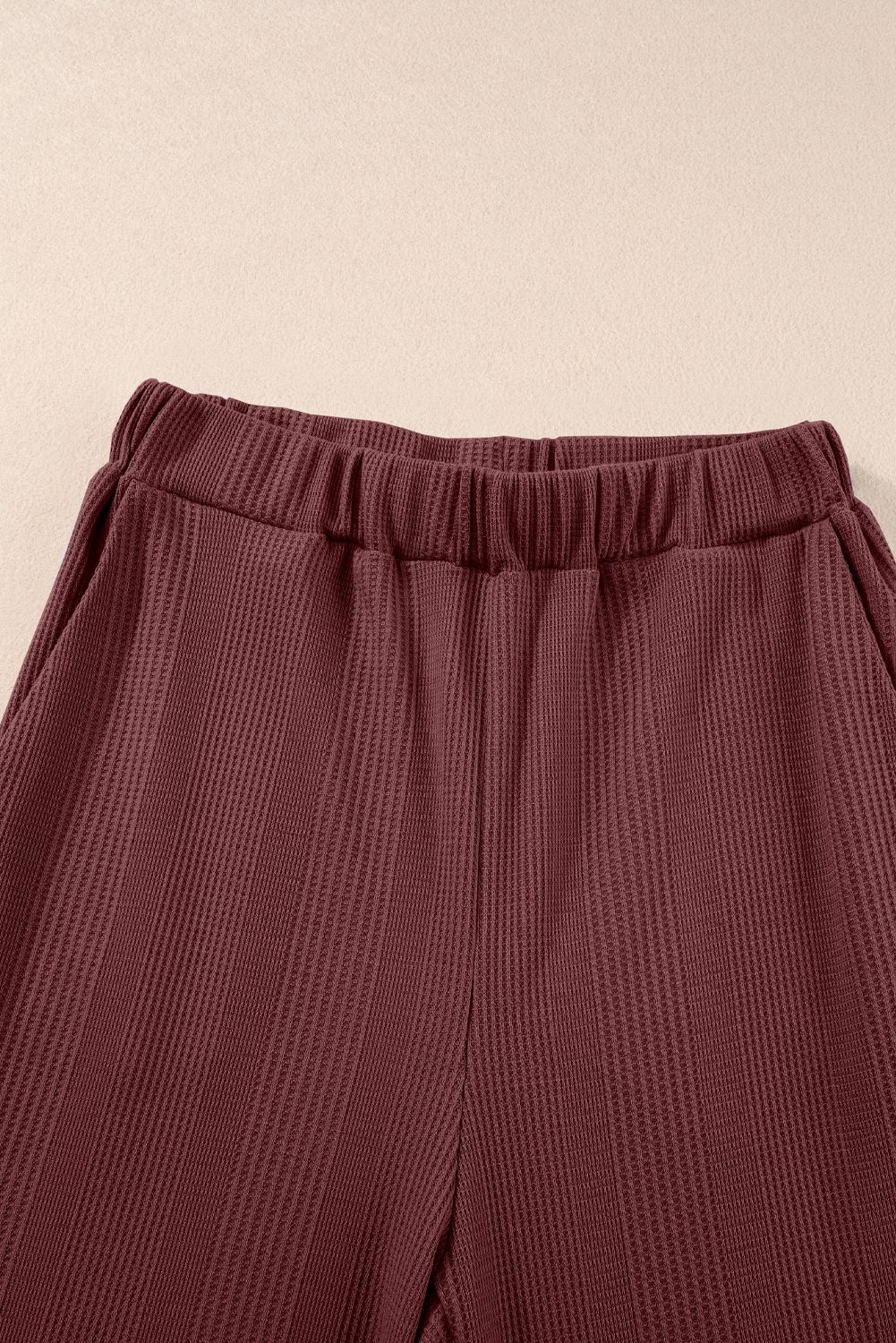 Stylish Women's Two Piece Set: Sleeveless Ruffle Tank and Wide Leg Pants in Red Dahlia - Detail View 14 Stylish Women's Two Piece Set: Sleeveless Ruffle Tank and Wide Leg Pants in Red Dahlia - Detail View 14
