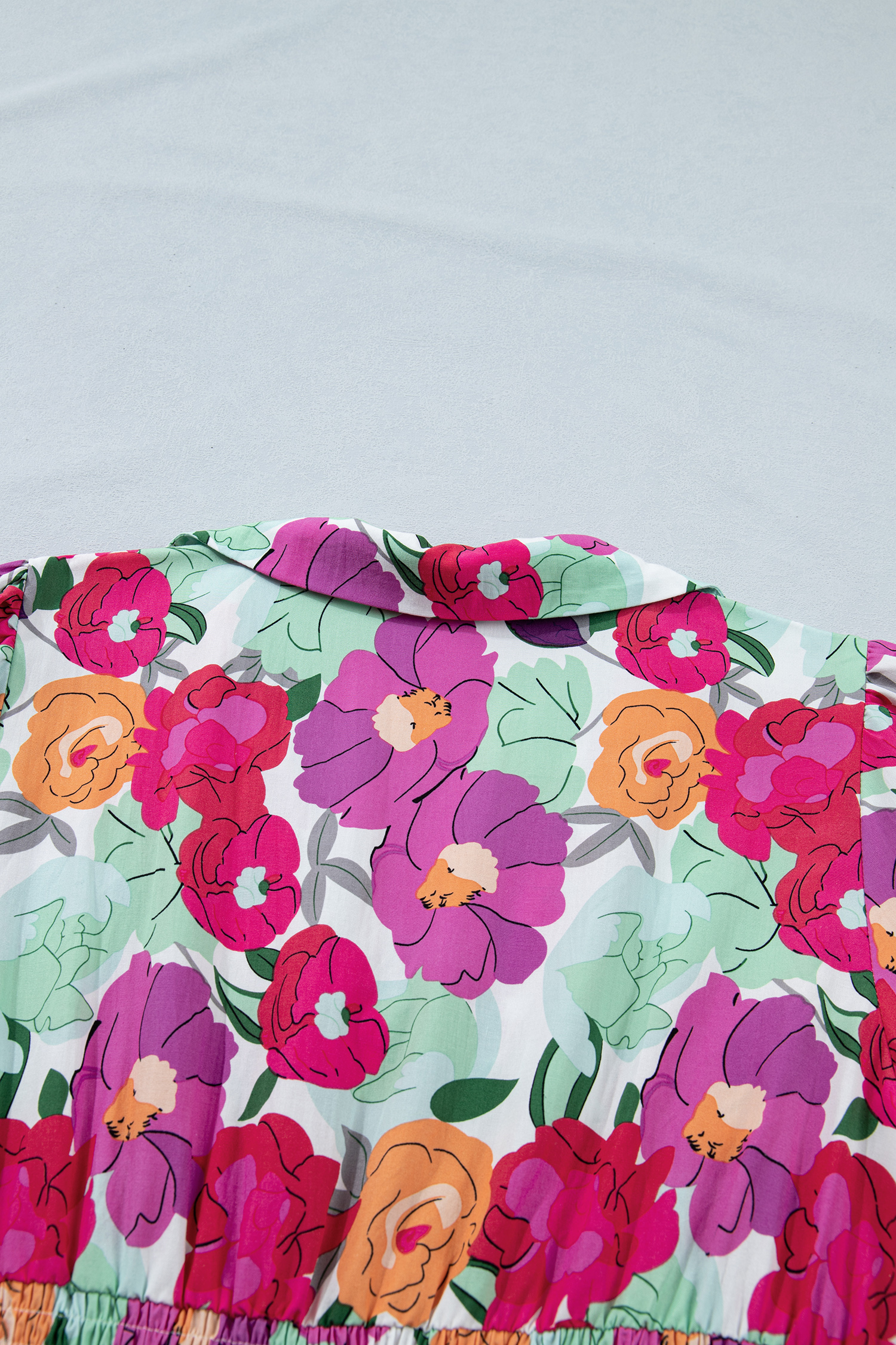 Vibrant Rose Floral Midi Dress – Southern Belle Style Shift Dress with Shirred Waist and Zip Up Detail for Vacation - Detail View 15 Vibrant Rose Floral Midi Dress – Southern Belle Style Shift Dress with Shirred Waist and Zip Up Detail for Vacation - Detail View 15