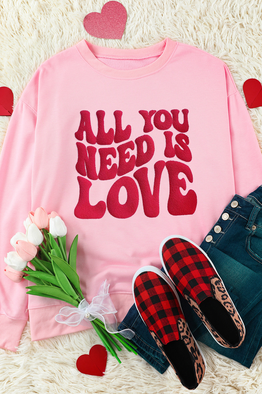 Comfortable and Stylish Pink Valentine's Sweatshirt for Everyday Wear - Detail View 3 Comfortable and Stylish Pink Valentine's Sweatshirt for Everyday Wear - Detail View 3