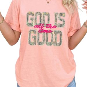 Women's Pink Faith Tee, Casual Summer Round Neck Shirt - Main View