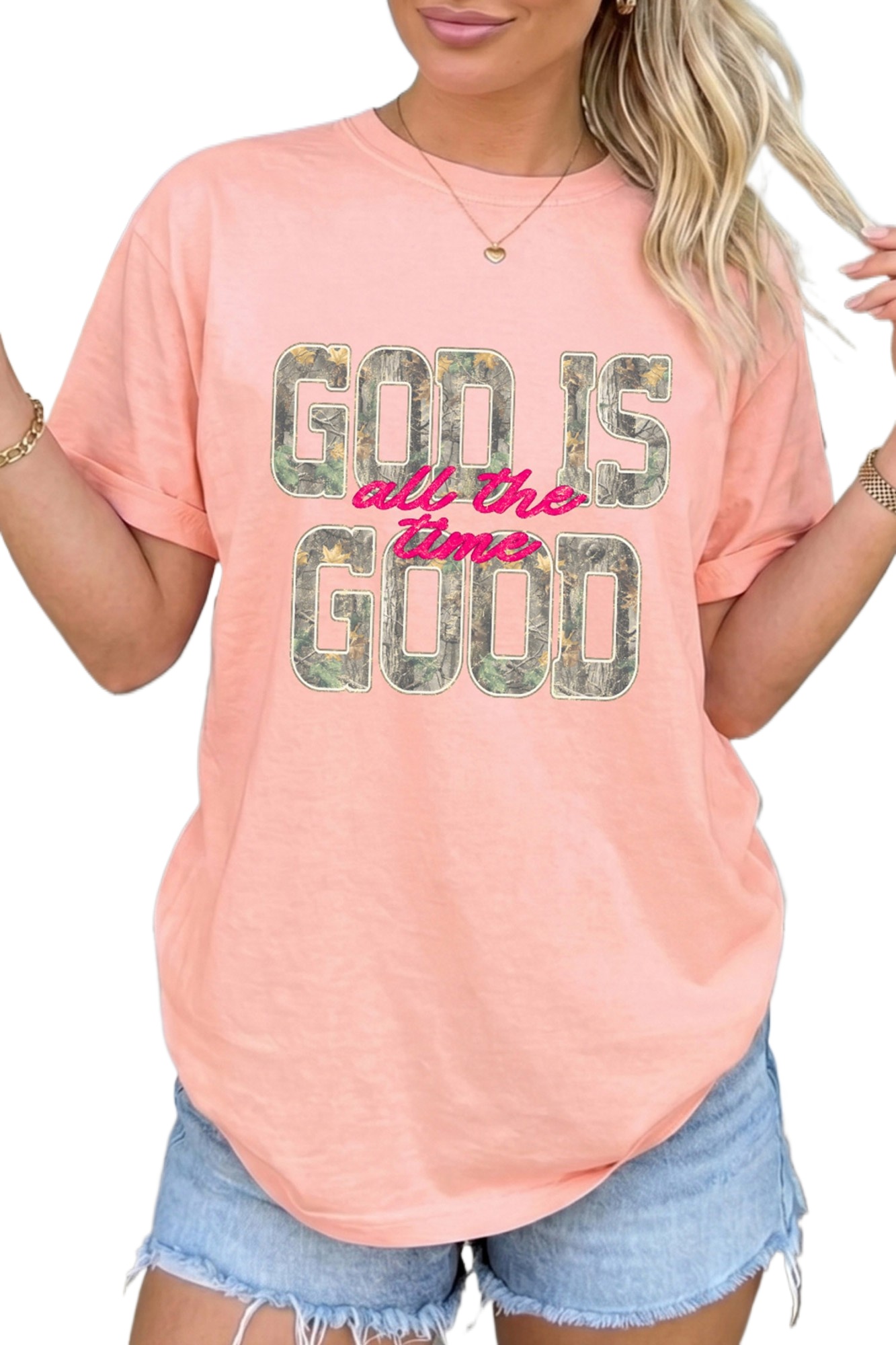 Women's Pink Faith Tee, Casual Summer Round Neck Shirt - Main View Women's Pink Faith Tee, Casual Summer Round Neck Shirt - Main View