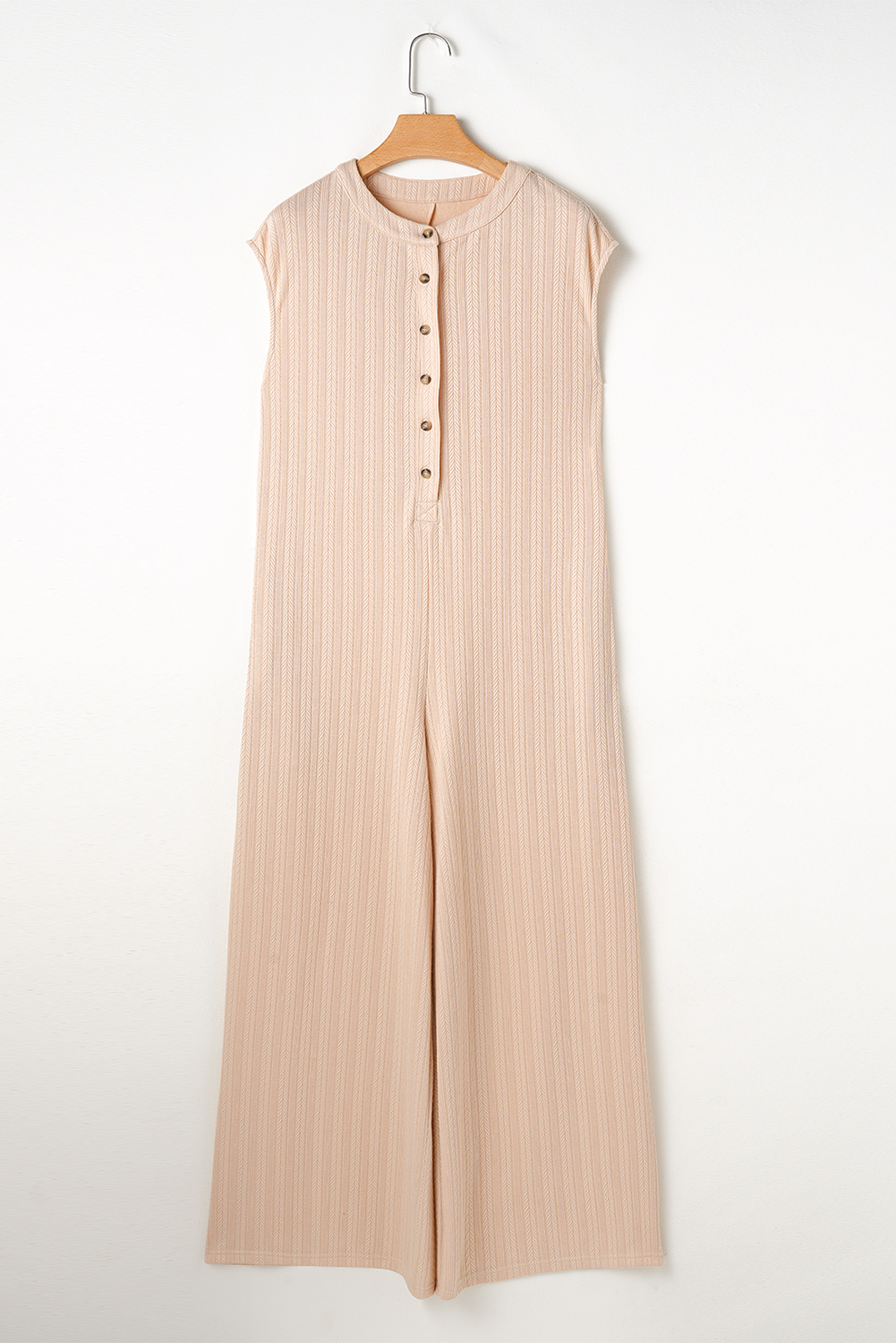 Women's Jumpsuit, Smoke Gray, Textured Fabric, Wide Leg, Sleeveless, Casual Style, Daily Wear, Fashionable, Comfortable, Round Neck, Button Closure, Pockets, Solid Color, Summer Outfit, Trendy Jumpsuits, Shift Silhouette - Detail View 4 Women's Jumpsuit, Smoke Gray, Textured Fabric, Wide Leg, Sleeveless, Casual Style, Daily Wear, Fashionable, Comfortable, Round Neck, Button Closure, Pockets, Solid Color, Summer Outfit, Trendy Jumpsuits, Shift Silhouette - Detail View 4