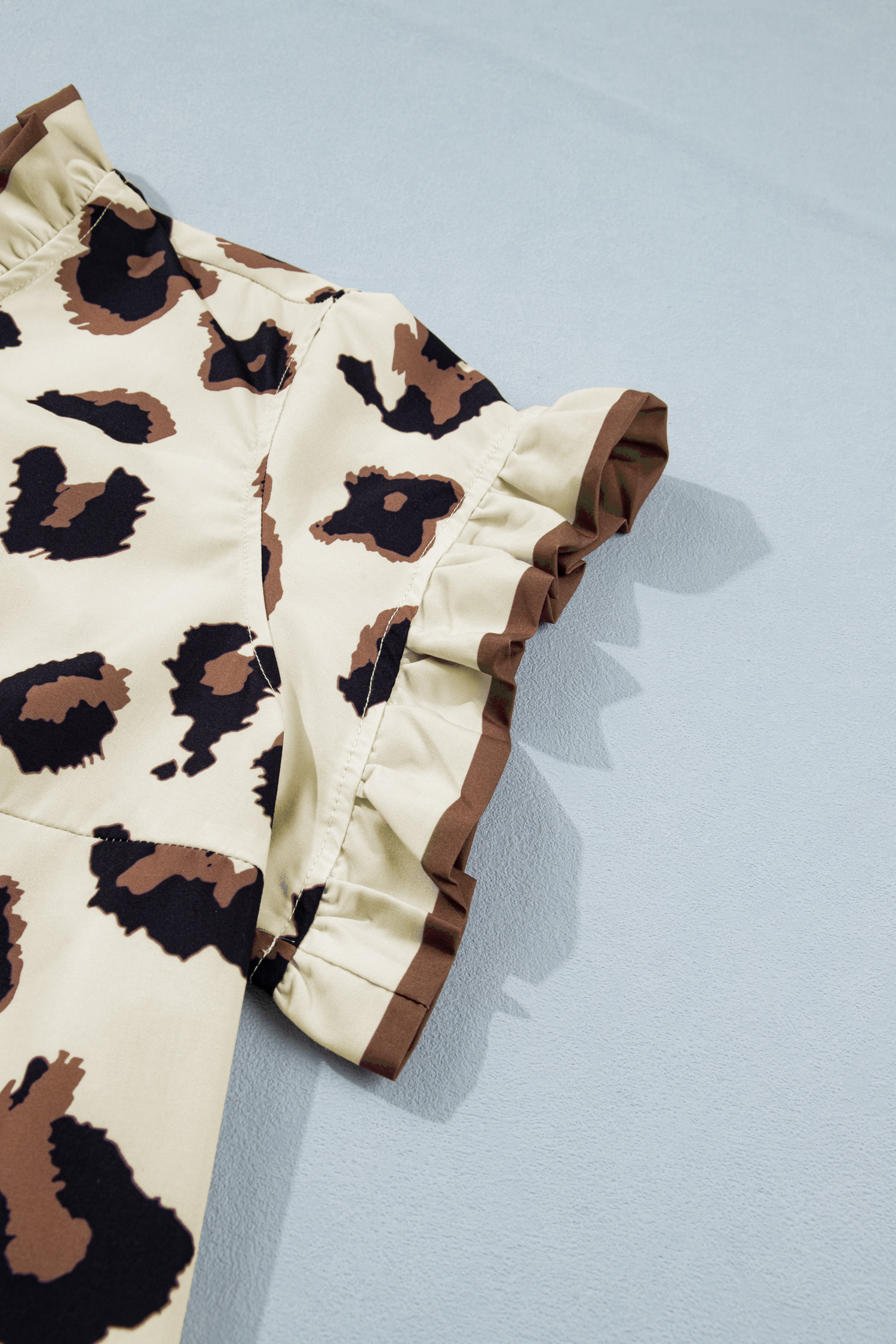 Women's Plus Size Leopard Print Blouse – Khaki Short Sleeve Button Down Summer Top - Detail View 7 Women's Plus Size Leopard Print Blouse – Khaki Short Sleeve Button Down Summer Top - Detail View 7