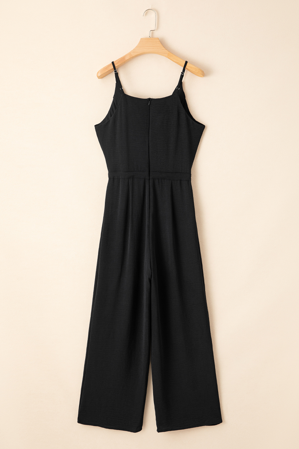 Women's Solid Spaghetti Strap Jumpsuit with Drawstring Waist – Wide Leg Casual Summer One-Piece - Detail View 11 Women's Solid Spaghetti Strap Jumpsuit with Drawstring Waist – Wide Leg Casual Summer One-Piece - Detail View 11