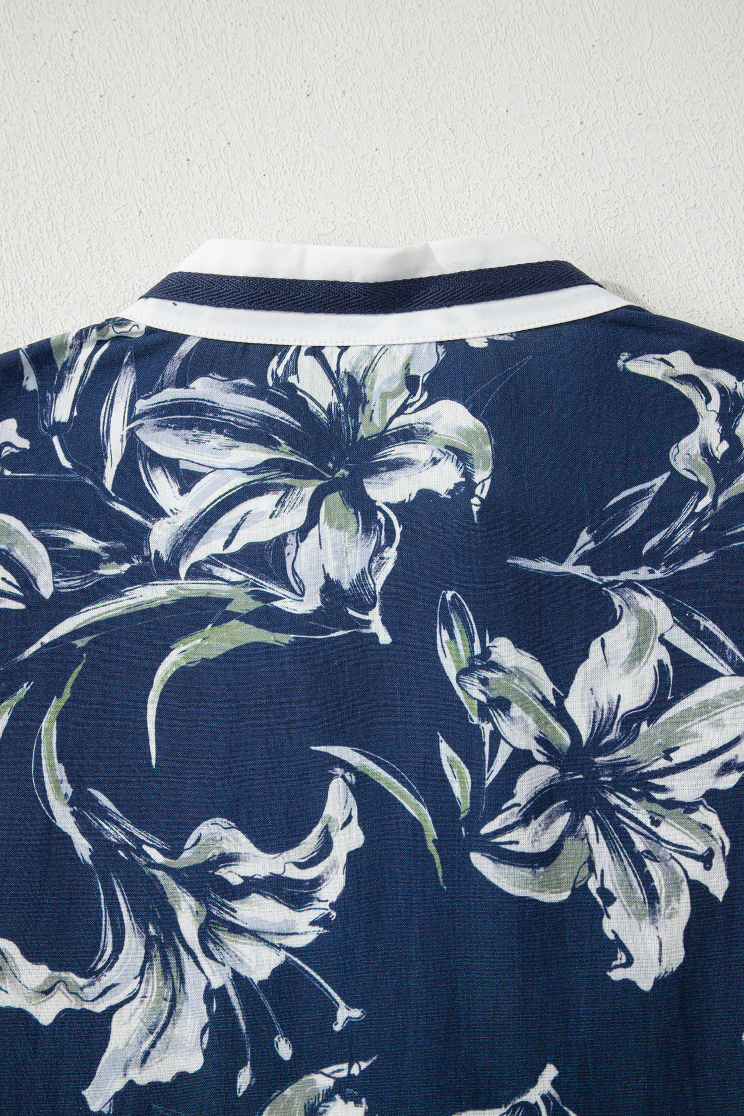 Women's Blue Floral Print Blouse - Short Puff Sleeve V Neck for Casual Summer Style - Detail View 7 Women's Blue Floral Print Blouse - Short Puff Sleeve V Neck for Casual Summer Style - Detail View 7