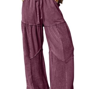 Women's Wild Ginger Patchwork Drawstring Wide Leg Pants – Casual Fall Style for Everyday Wear - Main View