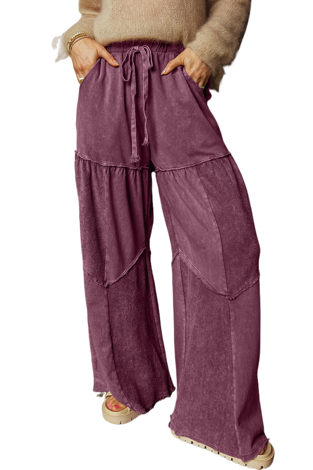 Women's Wild Ginger Patchwork Drawstring Wide Leg Pants – Casual Fall Style for Everyday Wear - Main View Women's Wild Ginger Patchwork Drawstring Wide Leg Pants – Casual Fall Style for Everyday Wear - Main View