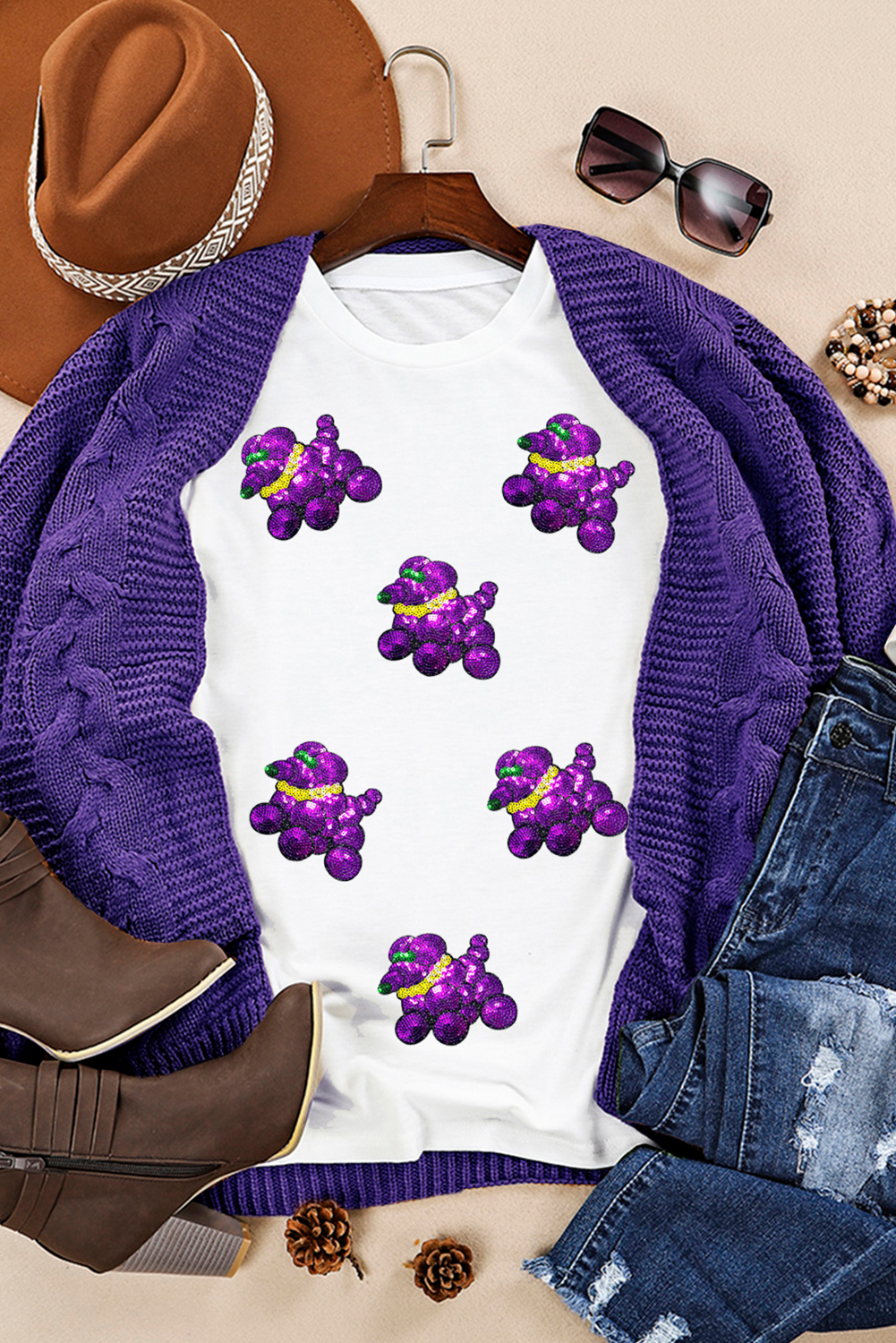 Casual Short Sleeve Crew Neck Tee with Festive Balloon Puppy and Sparkling Sequins - Detail View 3 Casual Short Sleeve Crew Neck Tee with Festive Balloon Puppy and Sparkling Sequins - Detail View 3