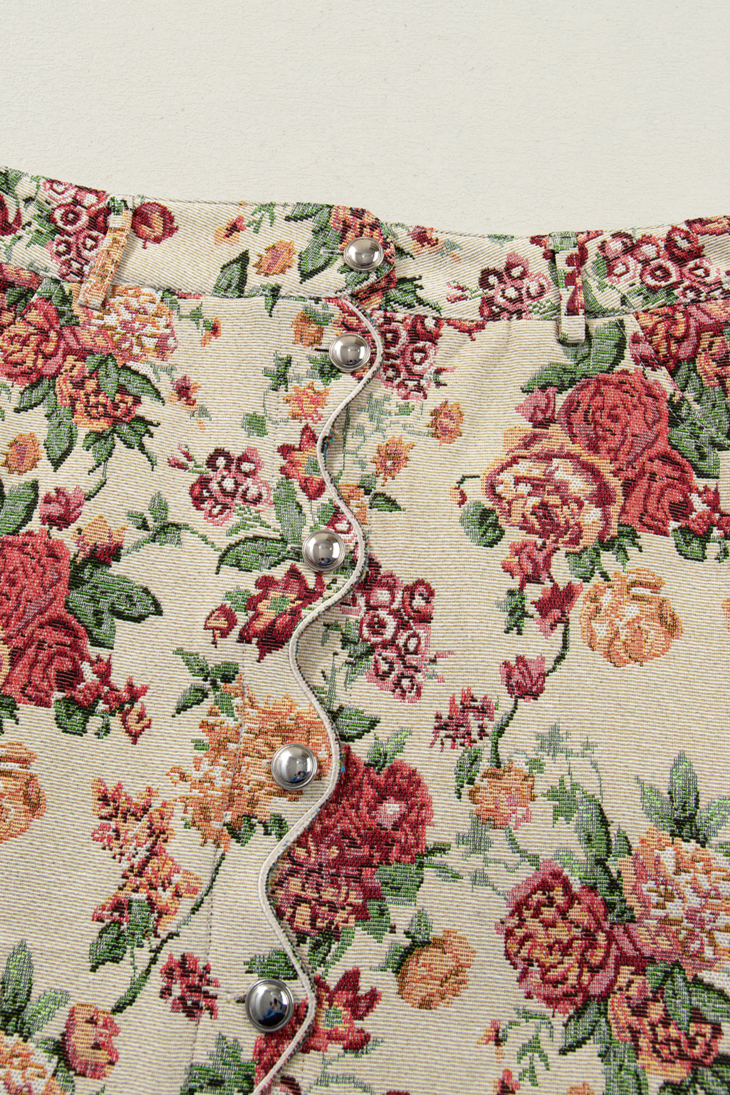 Stylish Apricot Buttoned Mini Skirt with Scalloped Trim – Ideal for Southern Belle Fashion Lovers - Detail View 6 Stylish Apricot Buttoned Mini Skirt with Scalloped Trim – Ideal for Southern Belle Fashion Lovers - Detail View 6