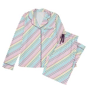 Women's White Heart Print Long Sleeve Pajama Set for Daily Comfort - Main View