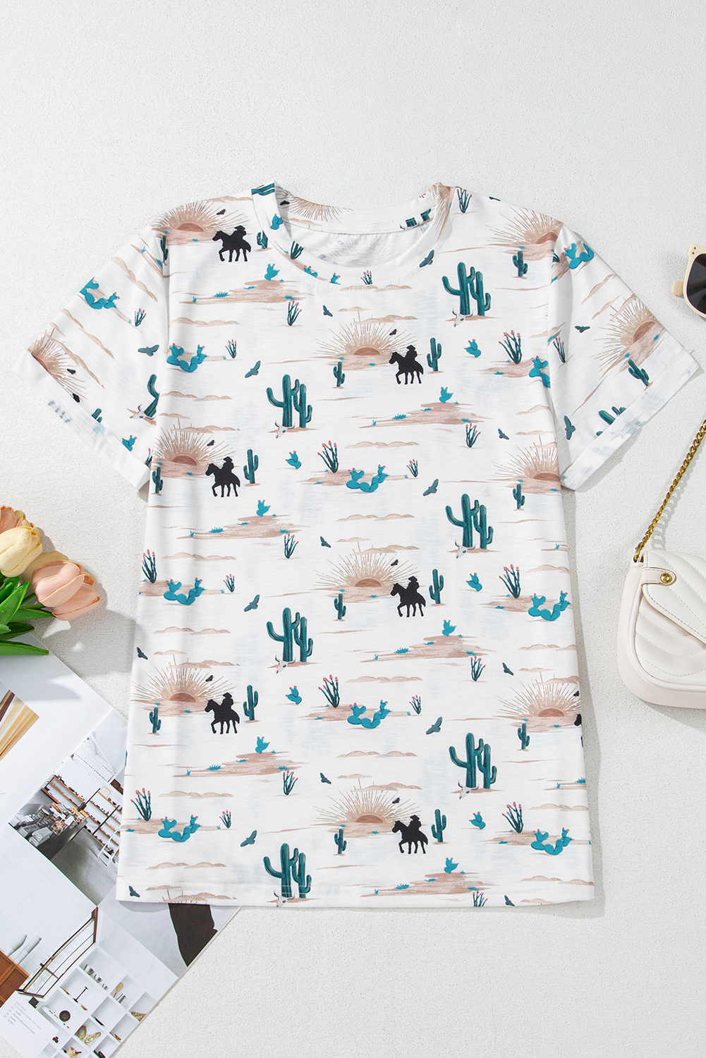 Stylish Casual T-Shirt with Unique Western Cactus Design - Perfect for Summer - Detail View 10 Stylish Casual T-Shirt with Unique Western Cactus Design - Perfect for Summer - Detail View 10