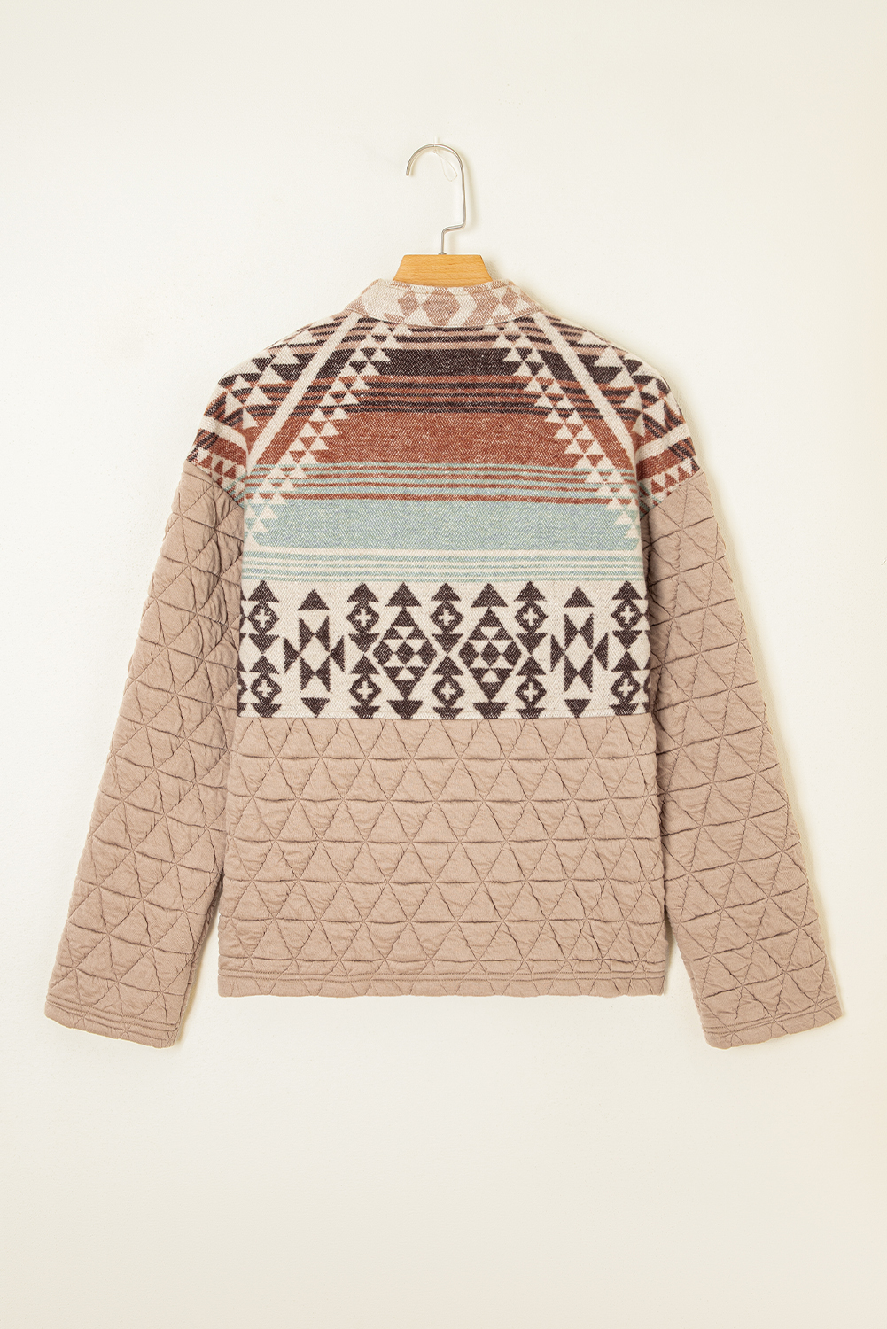 Light French Beige Aztec Quilted Patchwork Western Fashion Jacket for Women - Detail View 5 Light French Beige Aztec Quilted Patchwork Western Fashion Jacket for Women - Detail View 5
