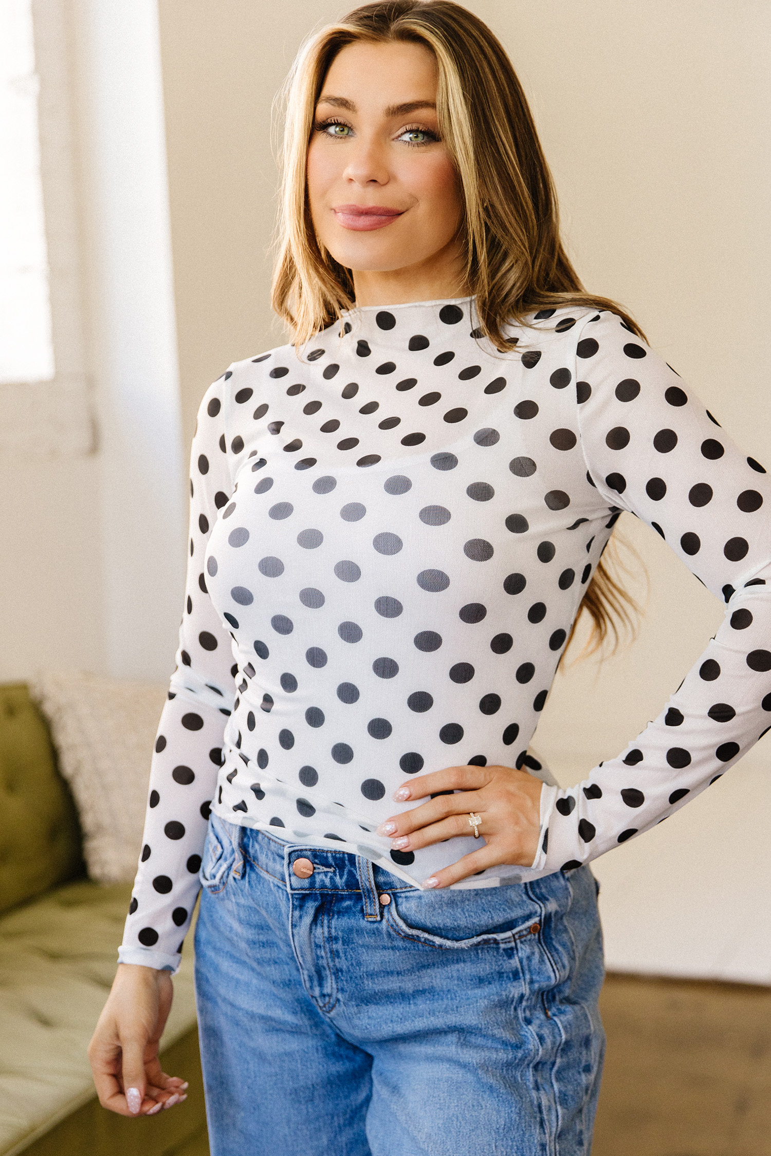 Chic Polka Dot Sheer Top for Women – Mesh Long Sleeve Tee - Detail View 17 Chic Polka Dot Sheer Top for Women – Mesh Long Sleeve Tee - Detail View 17