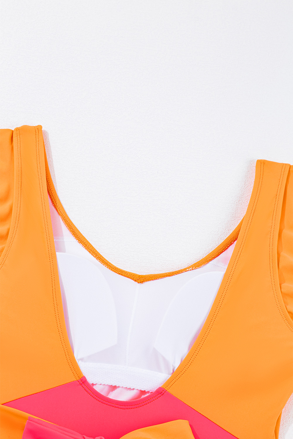 Women's Vitality Orange Color Block Ruffled Backless One Piece Swimsuit - Detail View 9 Women's Vitality Orange Color Block Ruffled Backless One Piece Swimsuit - Detail View 9
