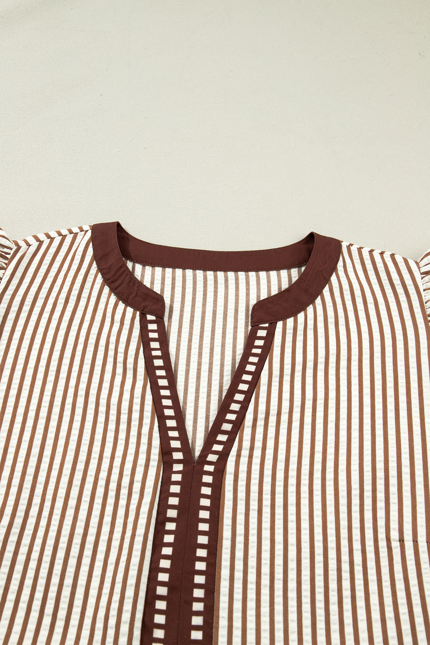 Tiered Flutter Sleeve Maxi Dress for Women – Brown Striped Casual Shift Dress for Summer Daily Wear - Detail View 8 Tiered Flutter Sleeve Maxi Dress for Women – Brown Striped Casual Shift Dress for Summer Daily Wear - Detail View 8