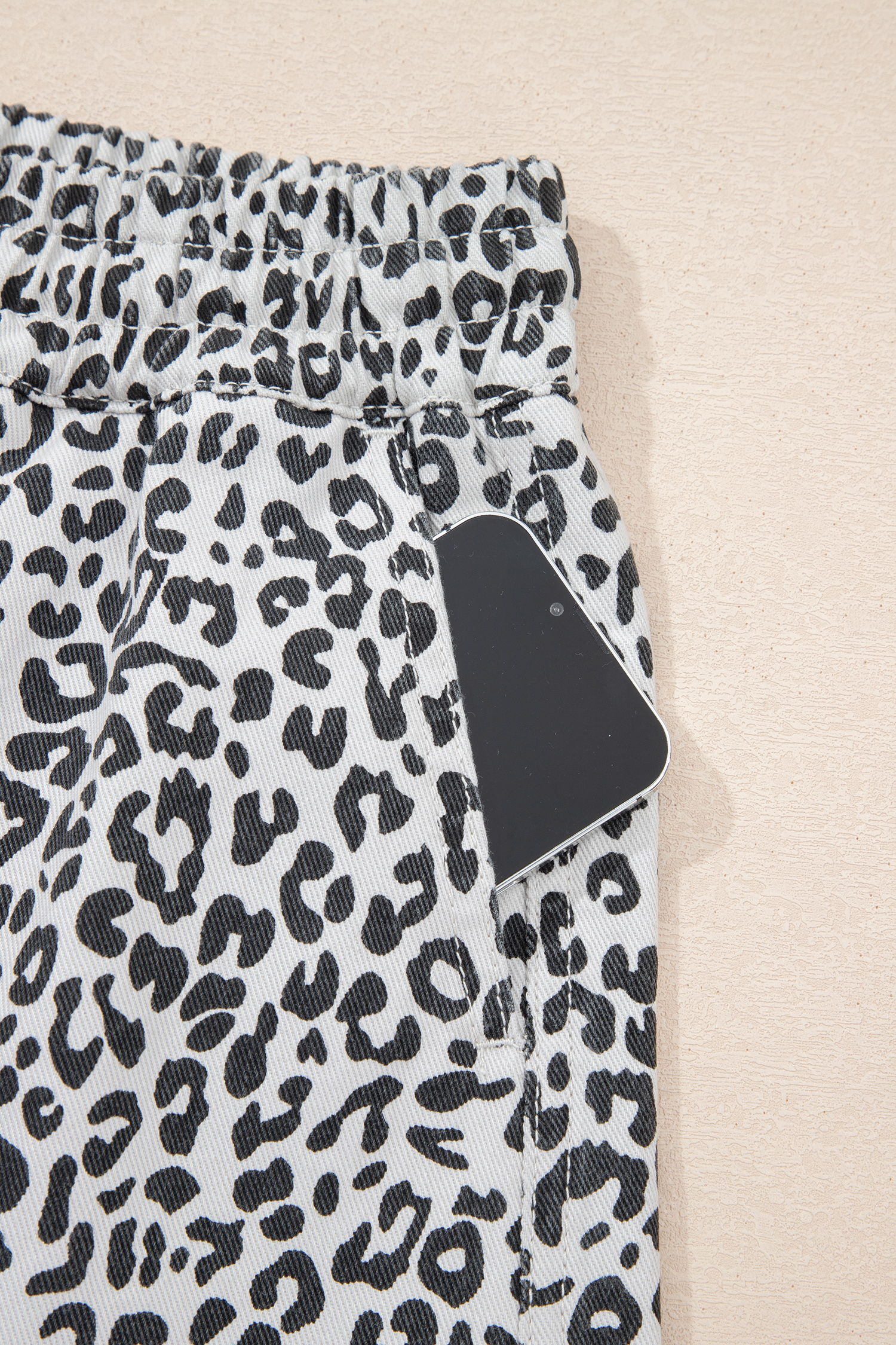 Women's Khaki Leopard Print Denim Skort – High Waist Drawstring Casual Western Skirt - Detail View 10 Women's Khaki Leopard Print Denim Skort – High Waist Drawstring Casual Western Skirt - Detail View 10