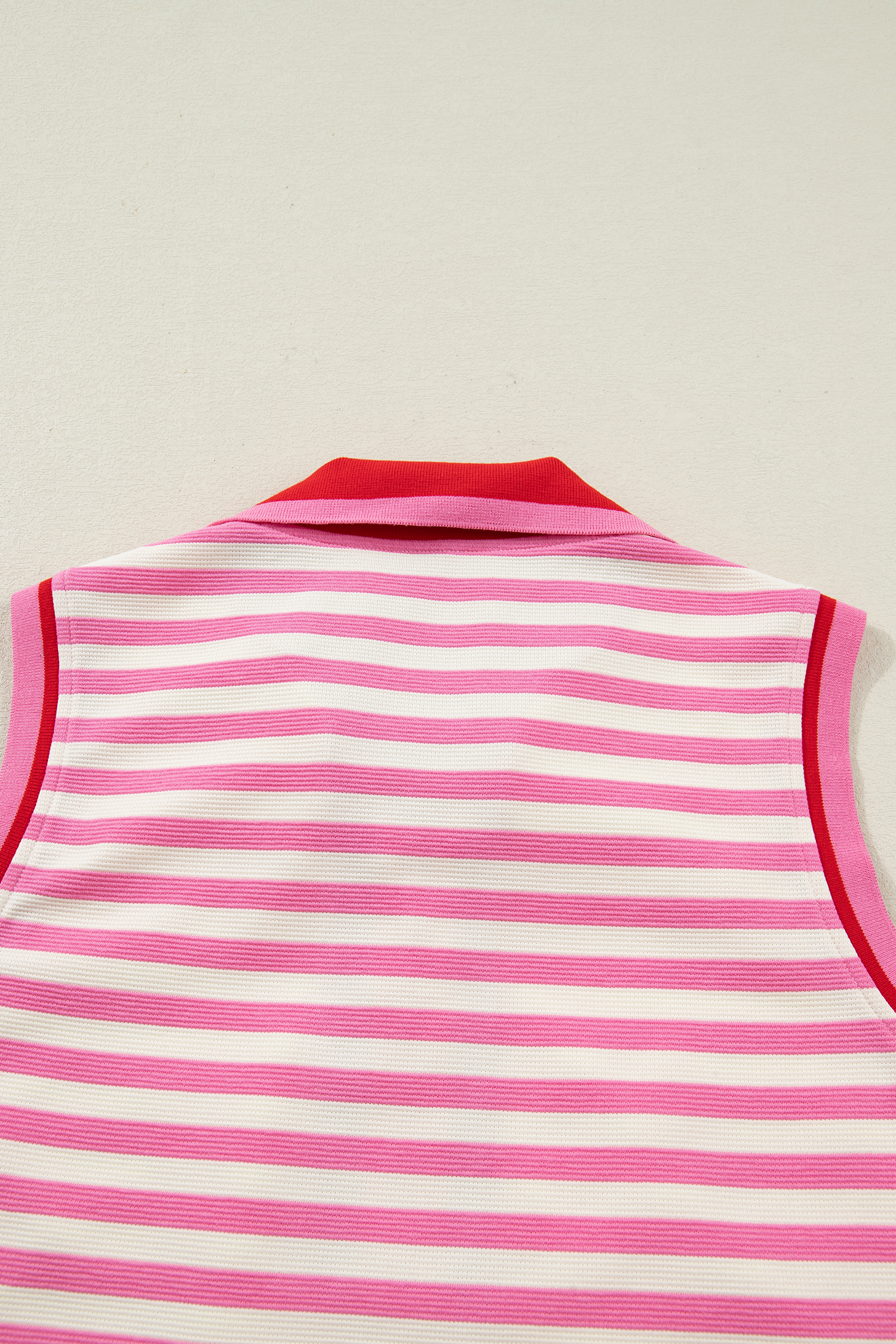 Women's Pink Striped Skort Set – Sleeveless Zip Collar Top & Shift Skirt, Casual Southern Belle Style - Detail View 10 Women's Pink Striped Skort Set – Sleeveless Zip Collar Top & Shift Skirt, Casual Southern Belle Style - Detail View 10