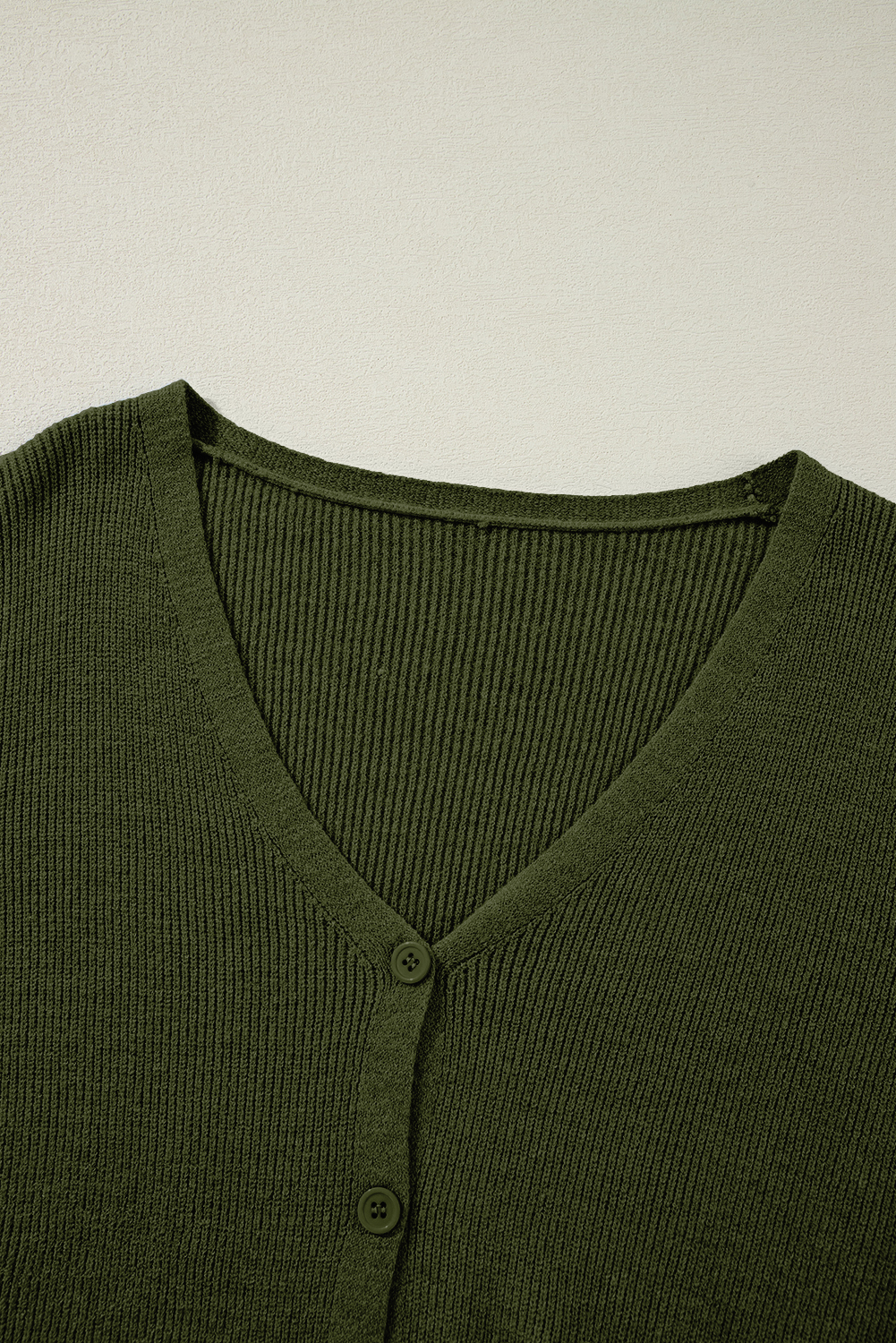 Women's Moss Green Lightweight Ribbed Knit Button Front V Neck Cardigan for Daily Wear - Detail View 13 Women's Moss Green Lightweight Ribbed Knit Button Front V Neck Cardigan for Daily Wear - Detail View 13