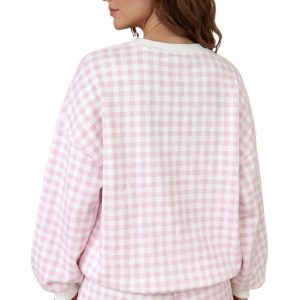Women's Pink Plaid Shorts Set, Casual Pullover 2pcs - Main View