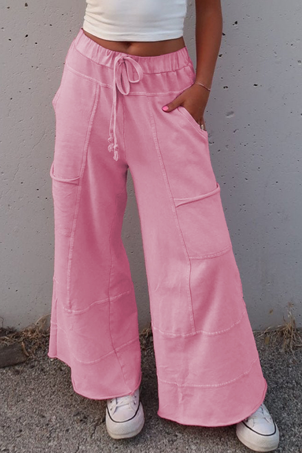 Stylish High Waist Cargo Pants for Women - Bonbon Mineral Wash with Functional Pockets - Detail View 7 Stylish High Waist Cargo Pants for Women - Bonbon Mineral Wash with Functional Pockets - Detail View 7