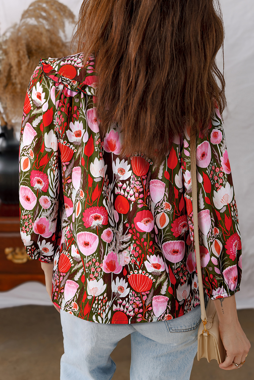 Elegant Casual V Neck Blouse with Knot Detail - Perfect for Spring - Detail View 2 Elegant Casual V Neck Blouse with Knot Detail - Perfect for Spring - Detail View 2