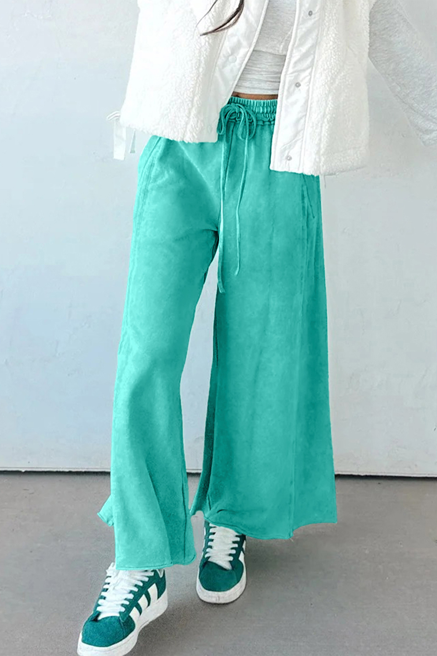 Chic Sea Green Elastic Waist Pants – Perfect Loose Fit for Women on the Go - Detail View 6 Chic Sea Green Elastic Waist Pants – Perfect Loose Fit for Women on the Go - Detail View 6