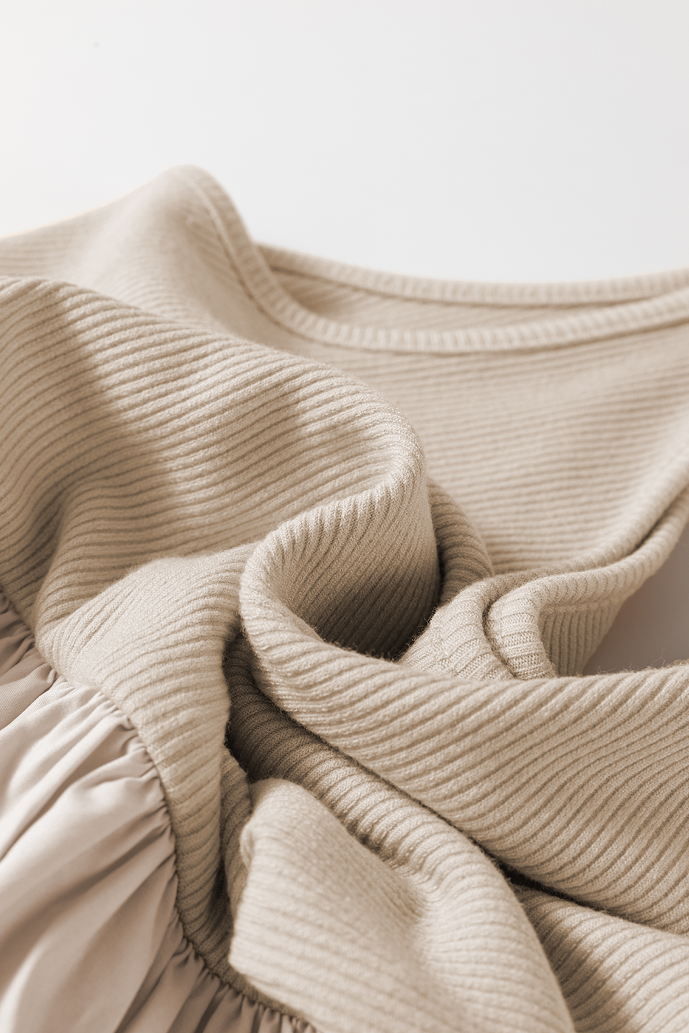 Chic Beige A-Line Maxi Dress with Ribbed Bodice - Perfect for Daily Wear - Detail View 11 Chic Beige A-Line Maxi Dress with Ribbed Bodice - Perfect for Daily Wear - Detail View 11