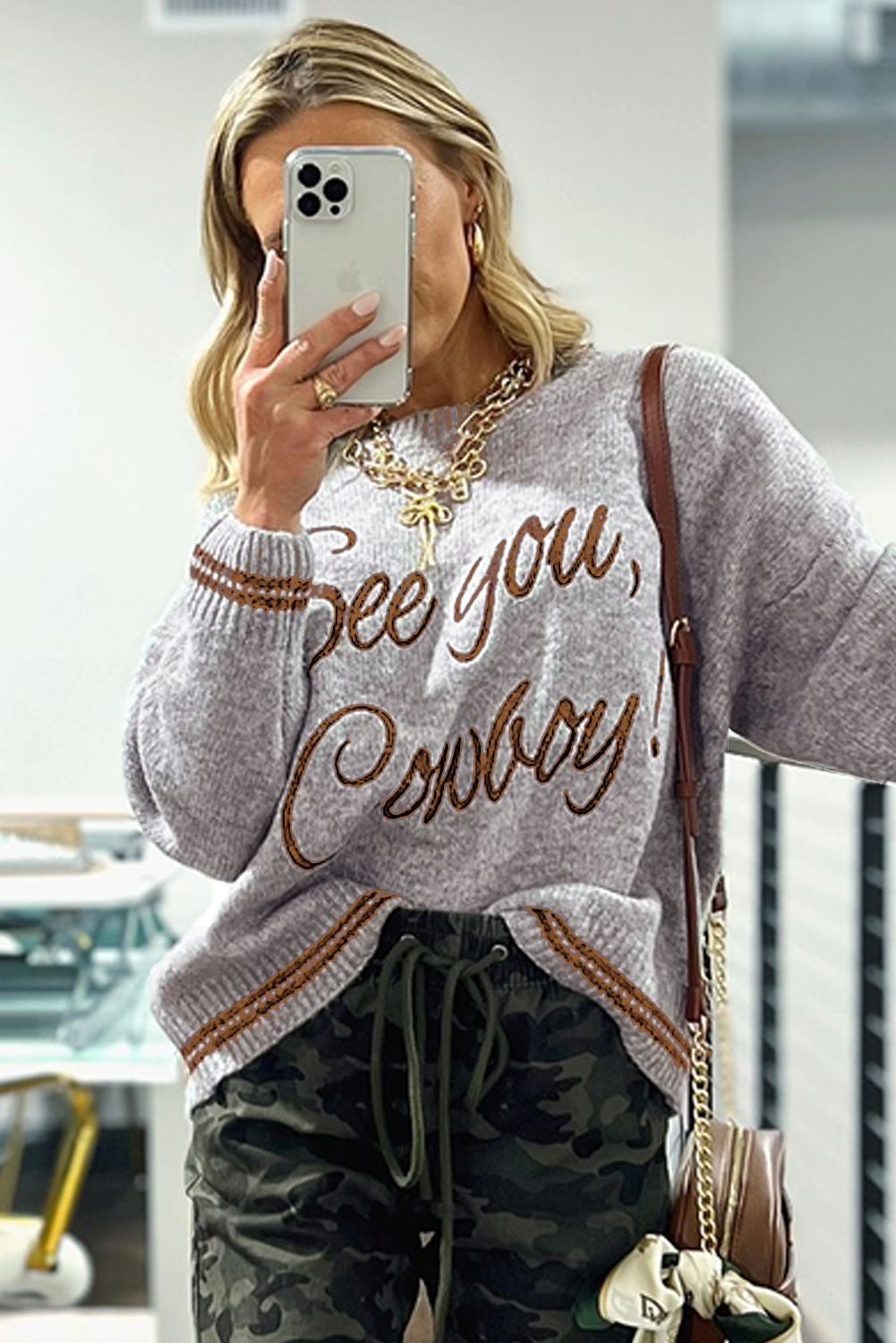 Stylish Long Sleeve Striped Sweater for Women - Embroidered Western Design - Detail View 2 Stylish Long Sleeve Striped Sweater for Women - Embroidered Western Design - Detail View 2