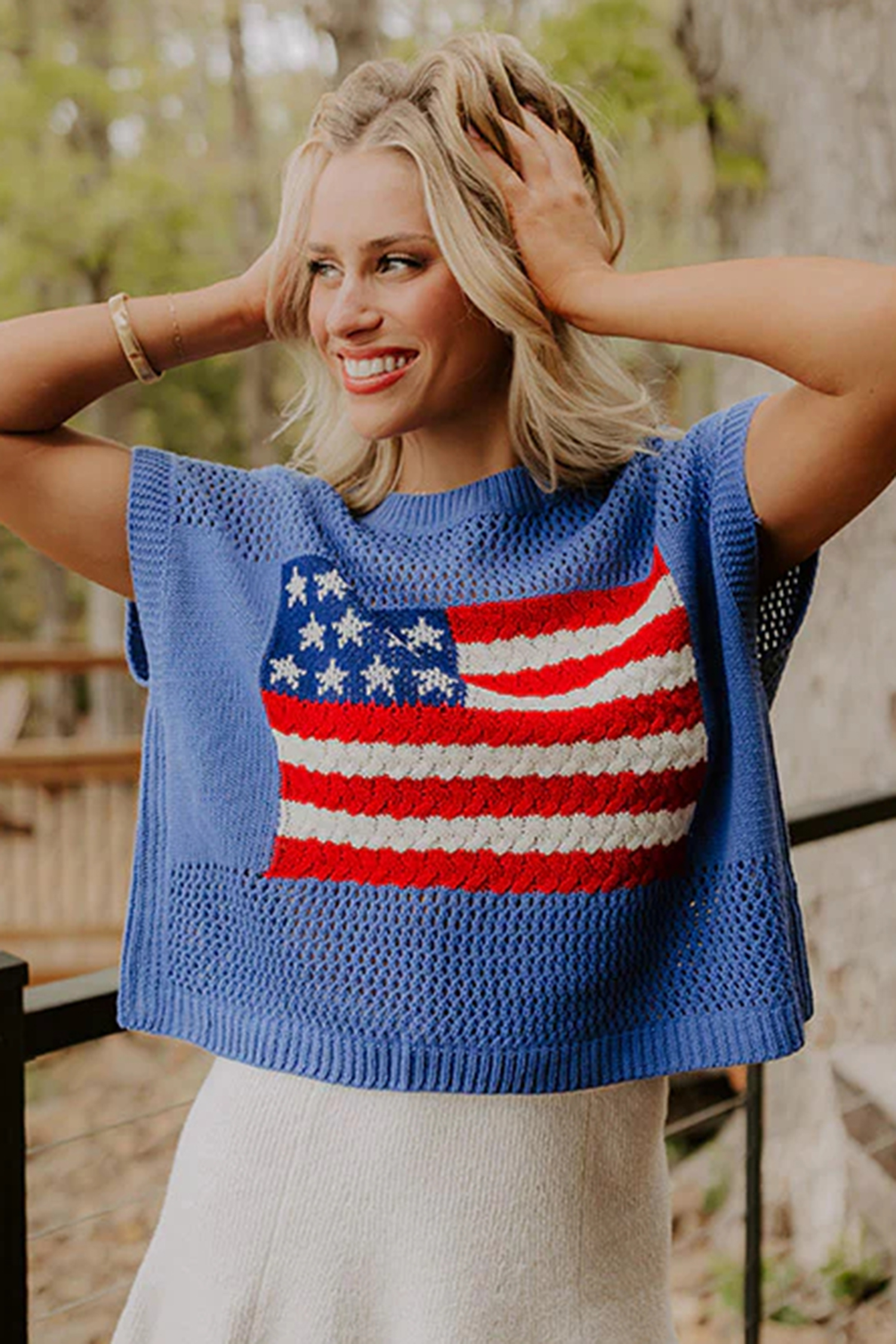 Sky Blue Flag Graphic Short Sleeve Sweater – Casual Summer Top for Women, Perfect for Daily Wear - Detail View 13 Sky Blue Flag Graphic Short Sleeve Sweater – Casual Summer Top for Women, Perfect for Daily Wear - Detail View 13