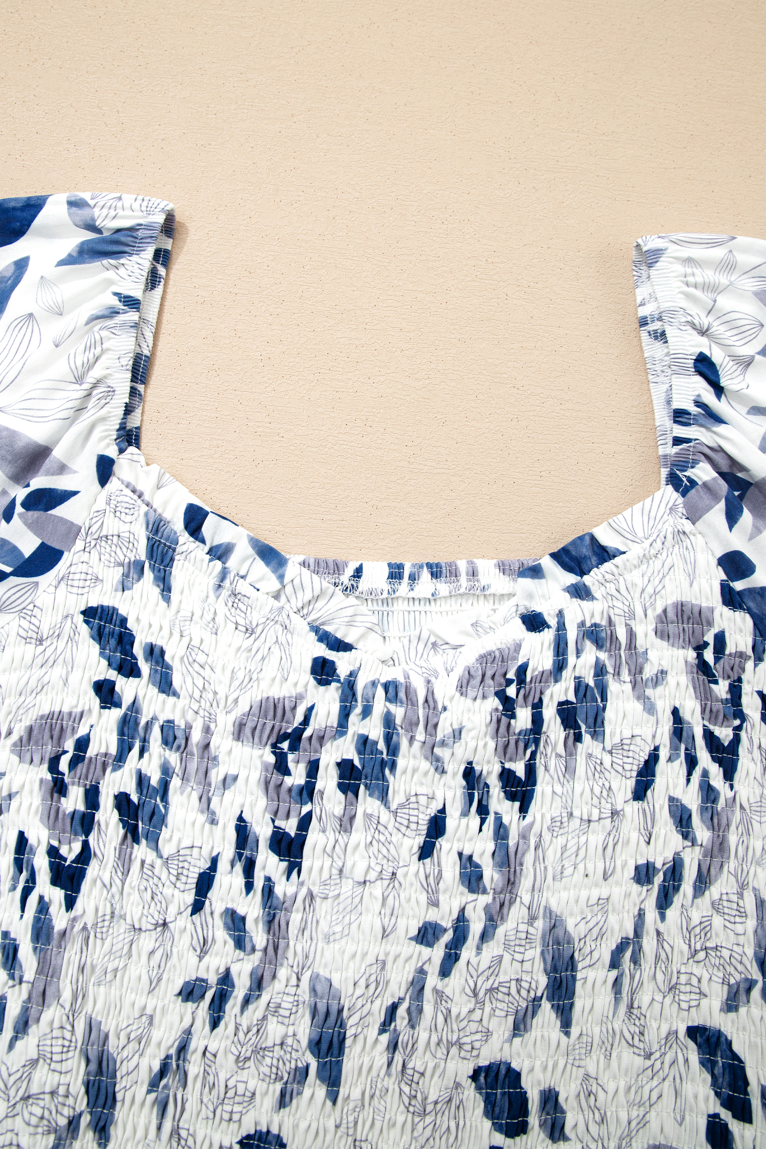 Women's Sky Blue Floral Midi Dress – Smocked Bodice with Short Puff Sleeves for Casual Summer Vibes - Detail View 13 Women's Sky Blue Floral Midi Dress – Smocked Bodice with Short Puff Sleeves for Casual Summer Vibes - Detail View 13