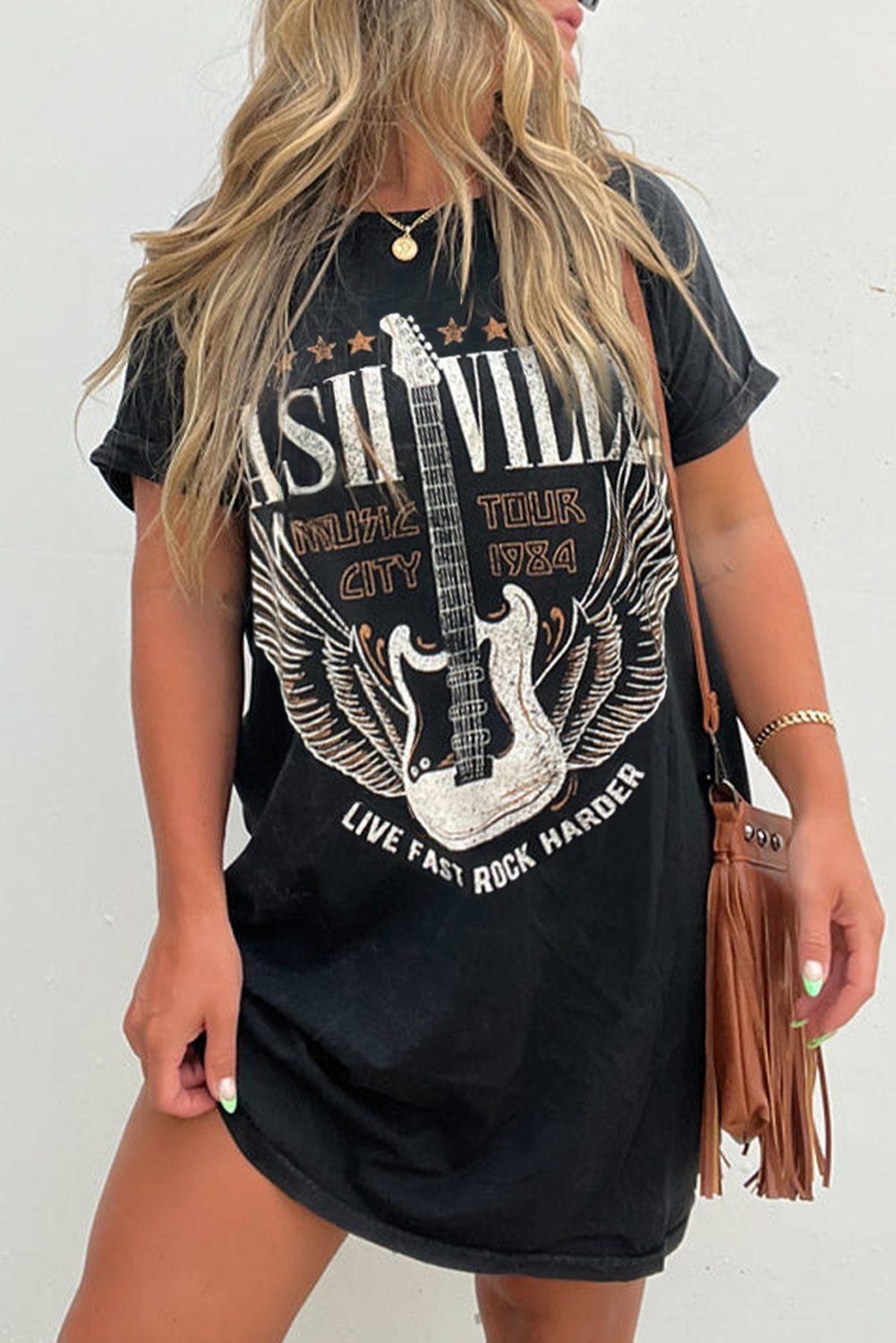 Cotton Nashville Guitar Mini Dress, Women's Short Sleeve - Detail View 12 Cotton Nashville Guitar Mini Dress, Women's Short Sleeve - Detail View 12