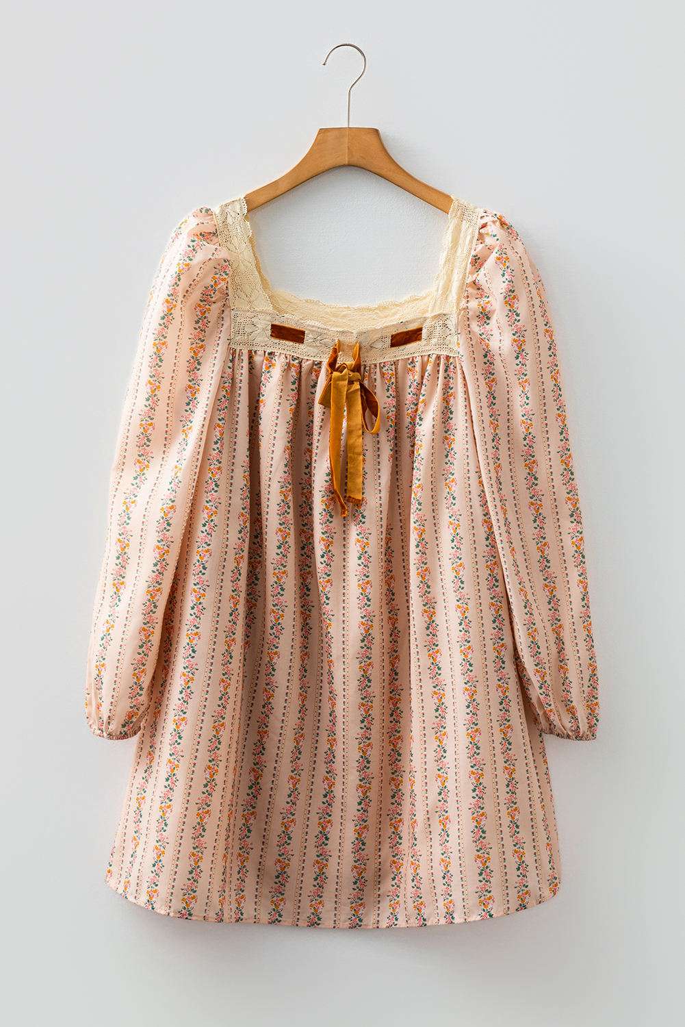 Casual Khaki Patchwork Floral Print Mini Dress for Women - Detail View 5 Casual Khaki Patchwork Floral Print Mini Dress for Women - Detail View 5