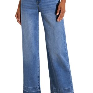 Dusk Blue High Rise Loose Jeans with Unique Cuffs and Raw Hem for Women - Main View