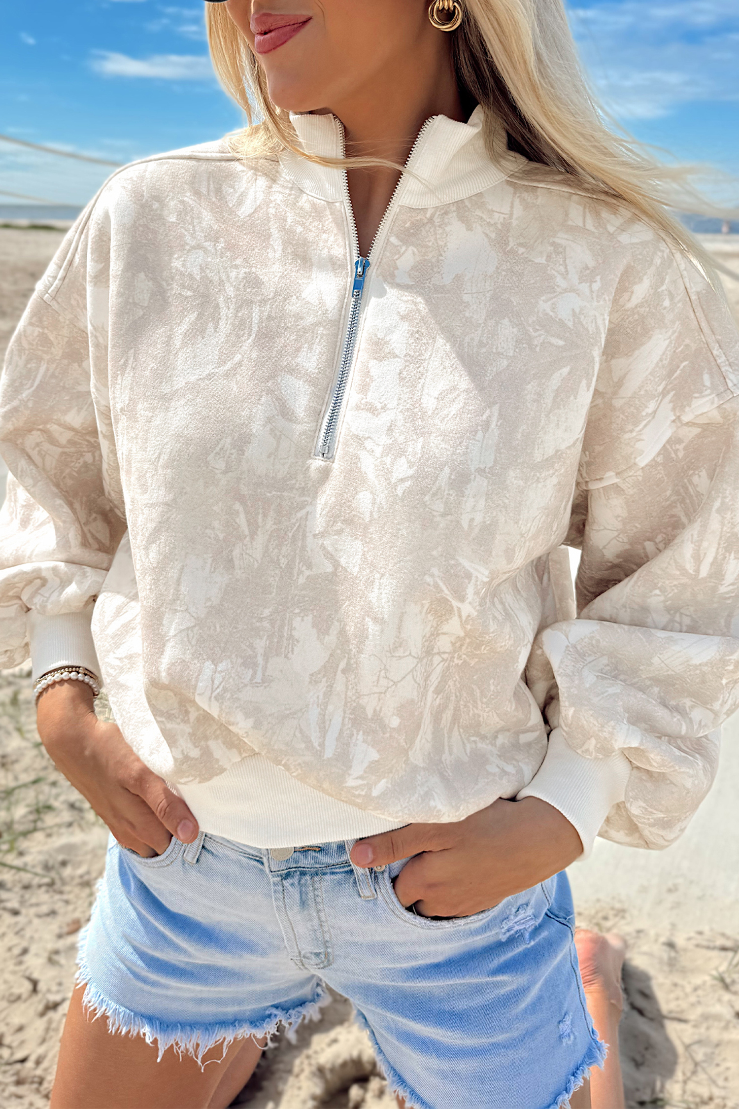 Women's Quarter Zip Sweatshirt, Abstract Print Daily Wear - Detail View 6 Women's Quarter Zip Sweatshirt, Abstract Print Daily Wear - Detail View 6